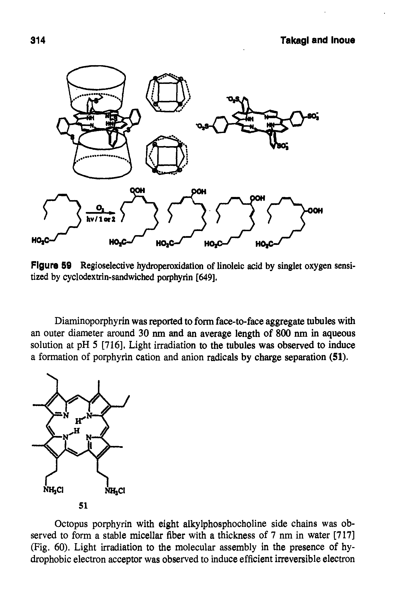 Figure 59 Regioselective hydroperoxidation of linoleic acid by singlet oxygen sensitized by cyclodextrin-sandwiched porphyrin [649].