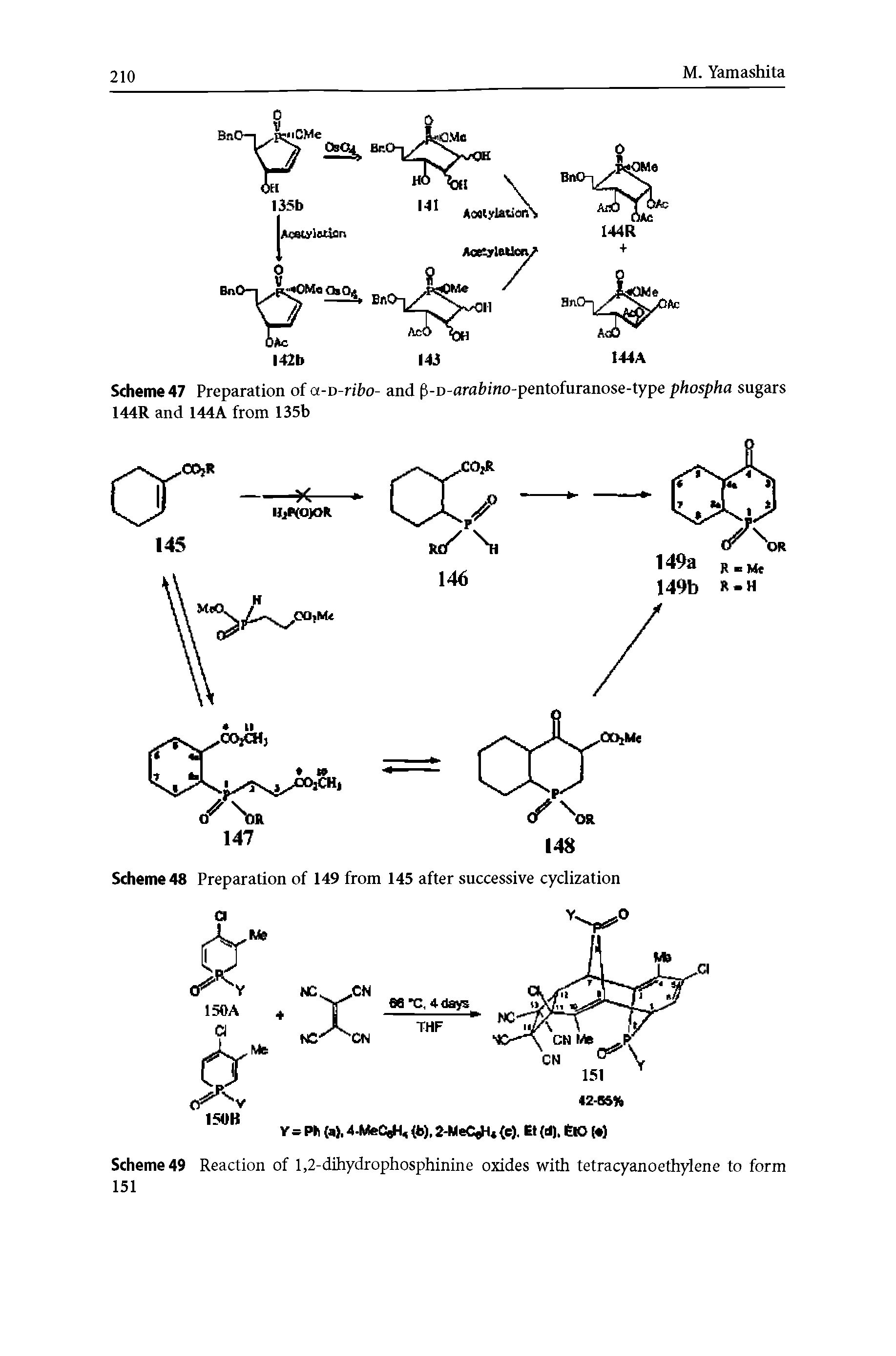 Scheme 47 Preparation of a-v-ribo- and p-D-arafeino-pentofuranose-type phospha sugars 144R and 144A from 135b...