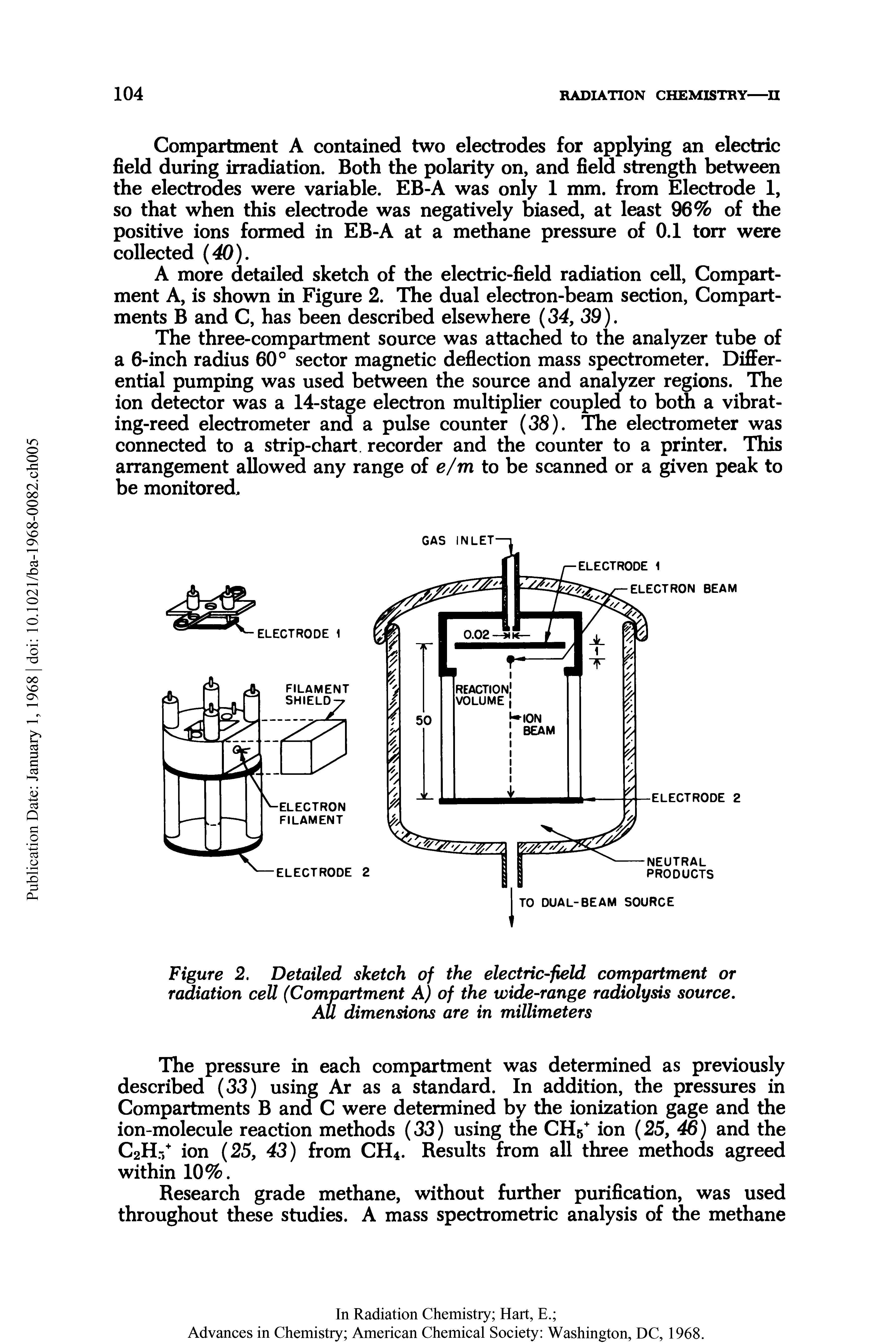 Figure 2. Detailed sketch of the electric-field compartment or radiation cell (Compartment A) of the wide-range radiolysis source.