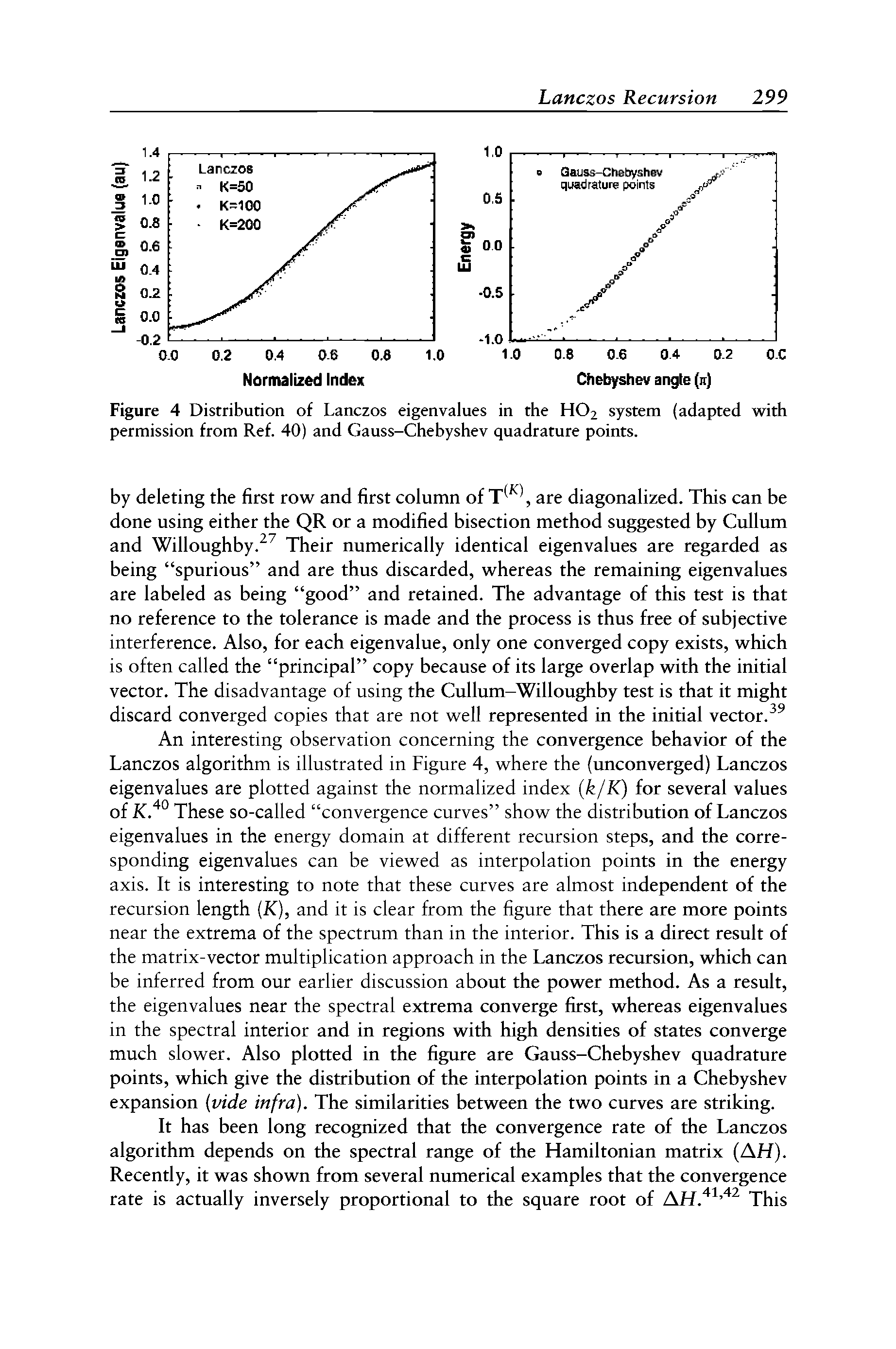 Figure 4 Distribution of Lanczos eigenvalues in the H02 system (adapted with permission from Ref. 40) and Gauss-Chebyshev quadrature points.