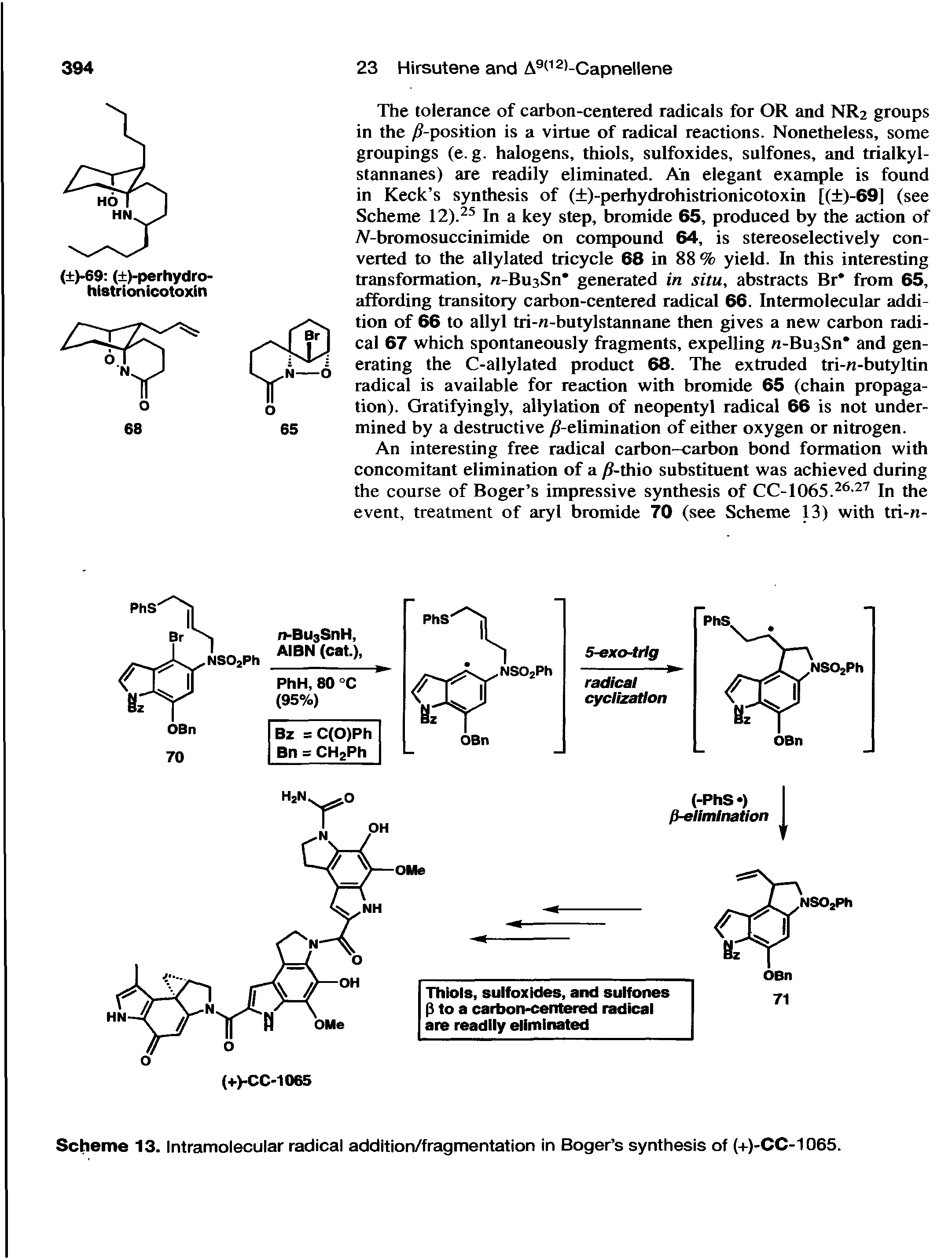 Scheme 13. Intramolecular radical addition/fragmentation in Boger s synthesis of (+)-CC-1065.
