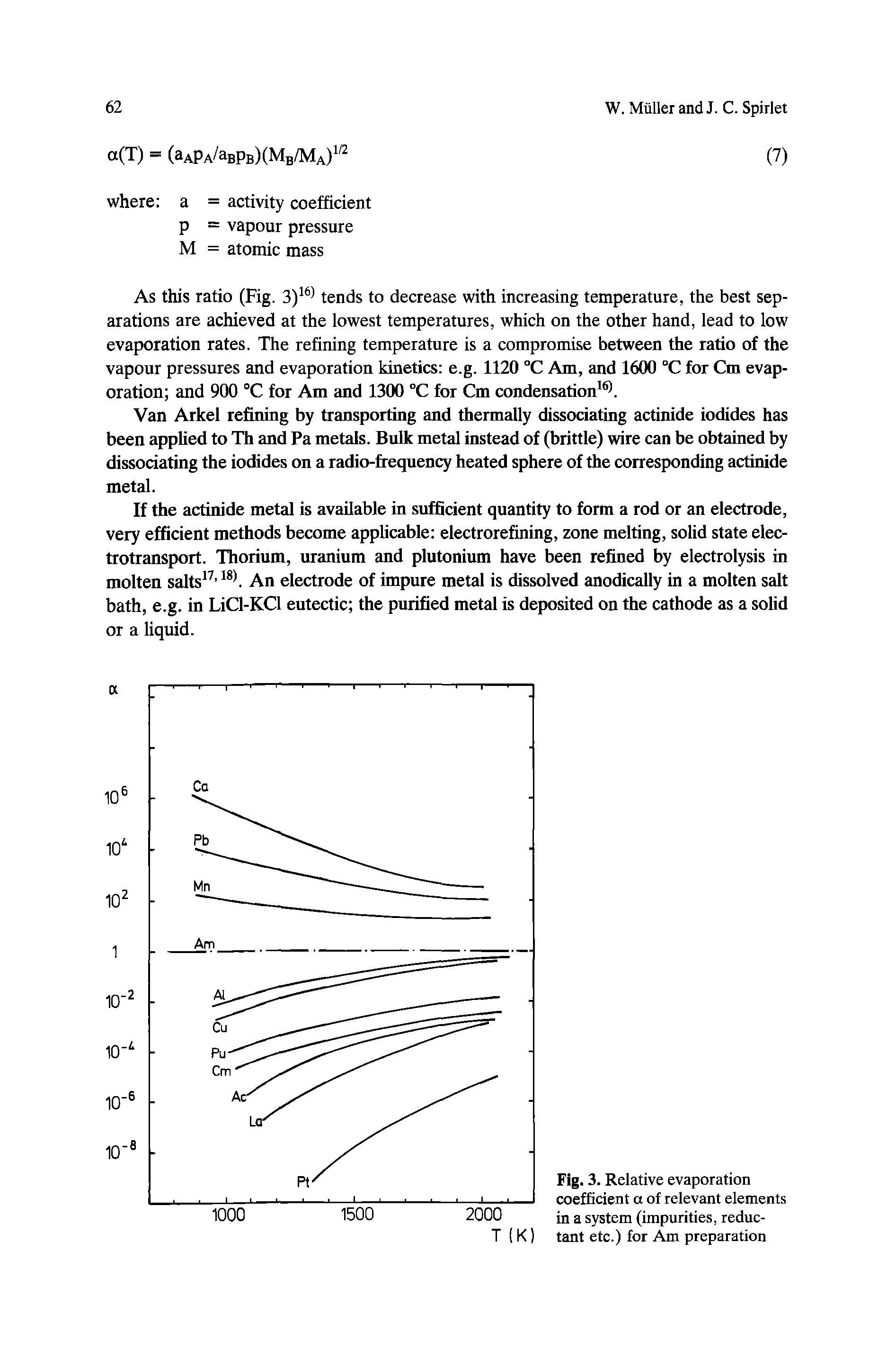 Fig. 3. Relative evaporation coefficient a of relevant elements in a system (impurities, reduc-...