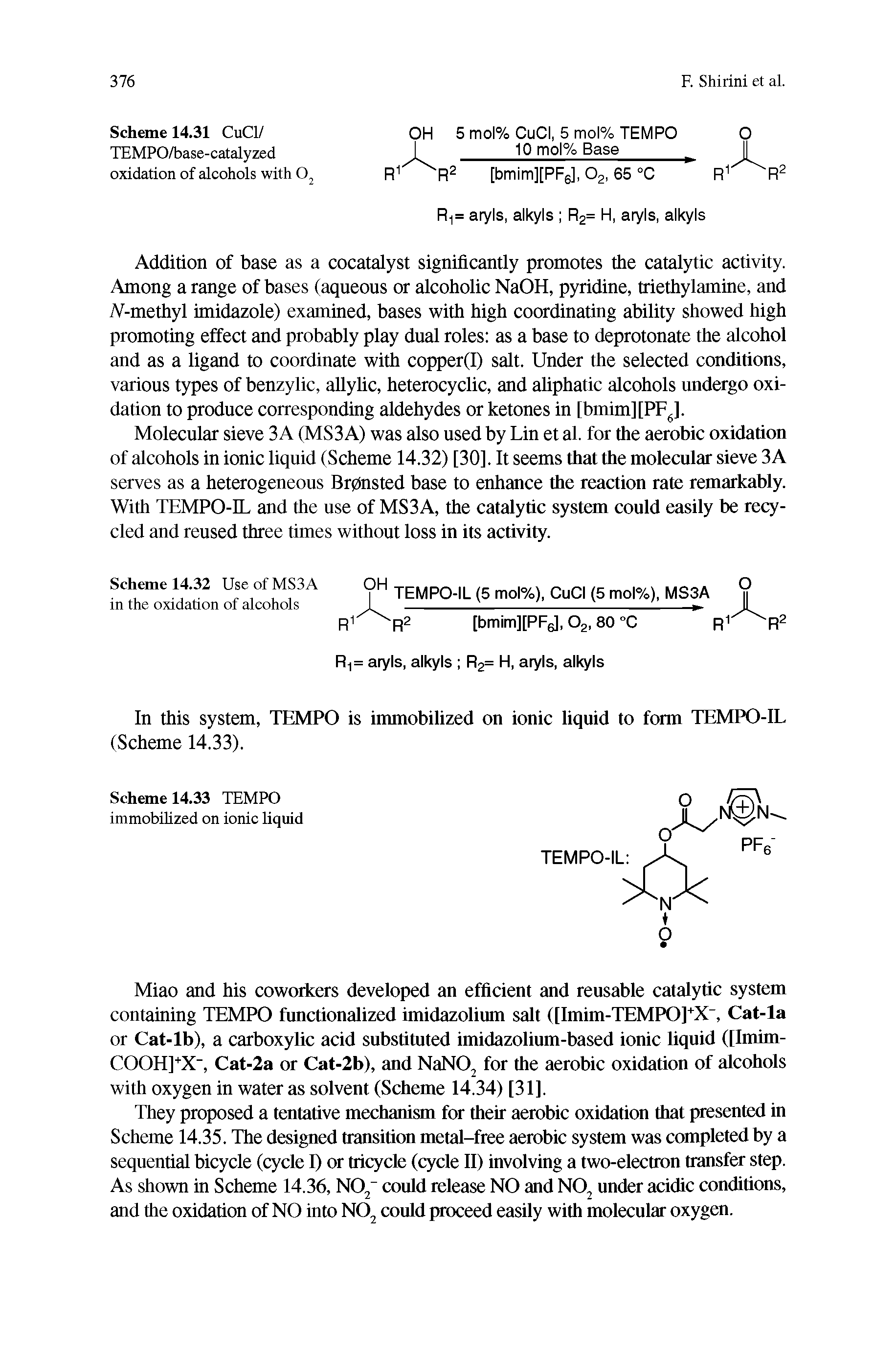 Scheme 14.31 CuCl/ TEMPO/base-catalyzed oxidation of alcohols with O,...