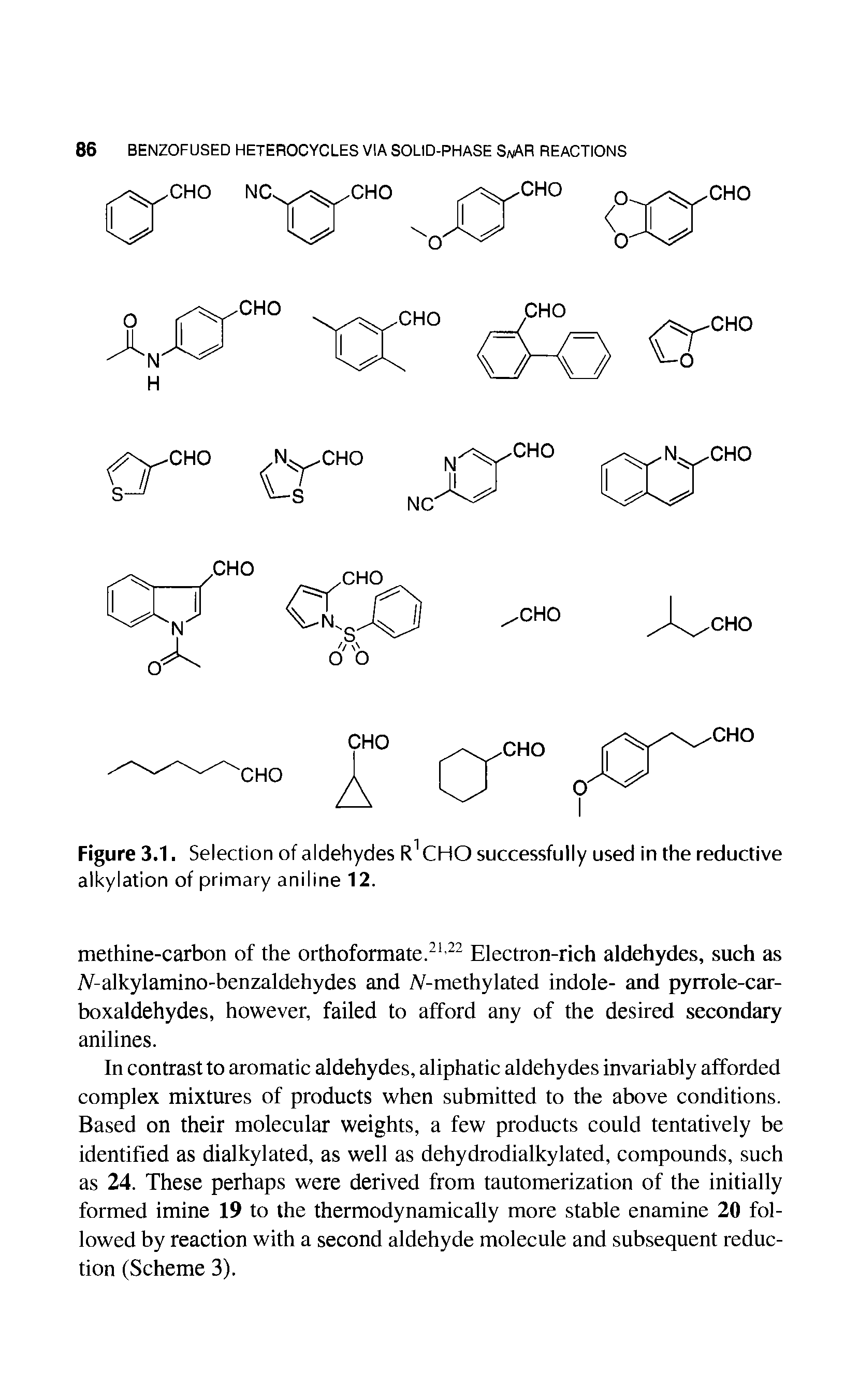 Figure 3.1. Selection of aldehydes R1 CHO successfully used in the reductive alkylation of primary aniline 12.