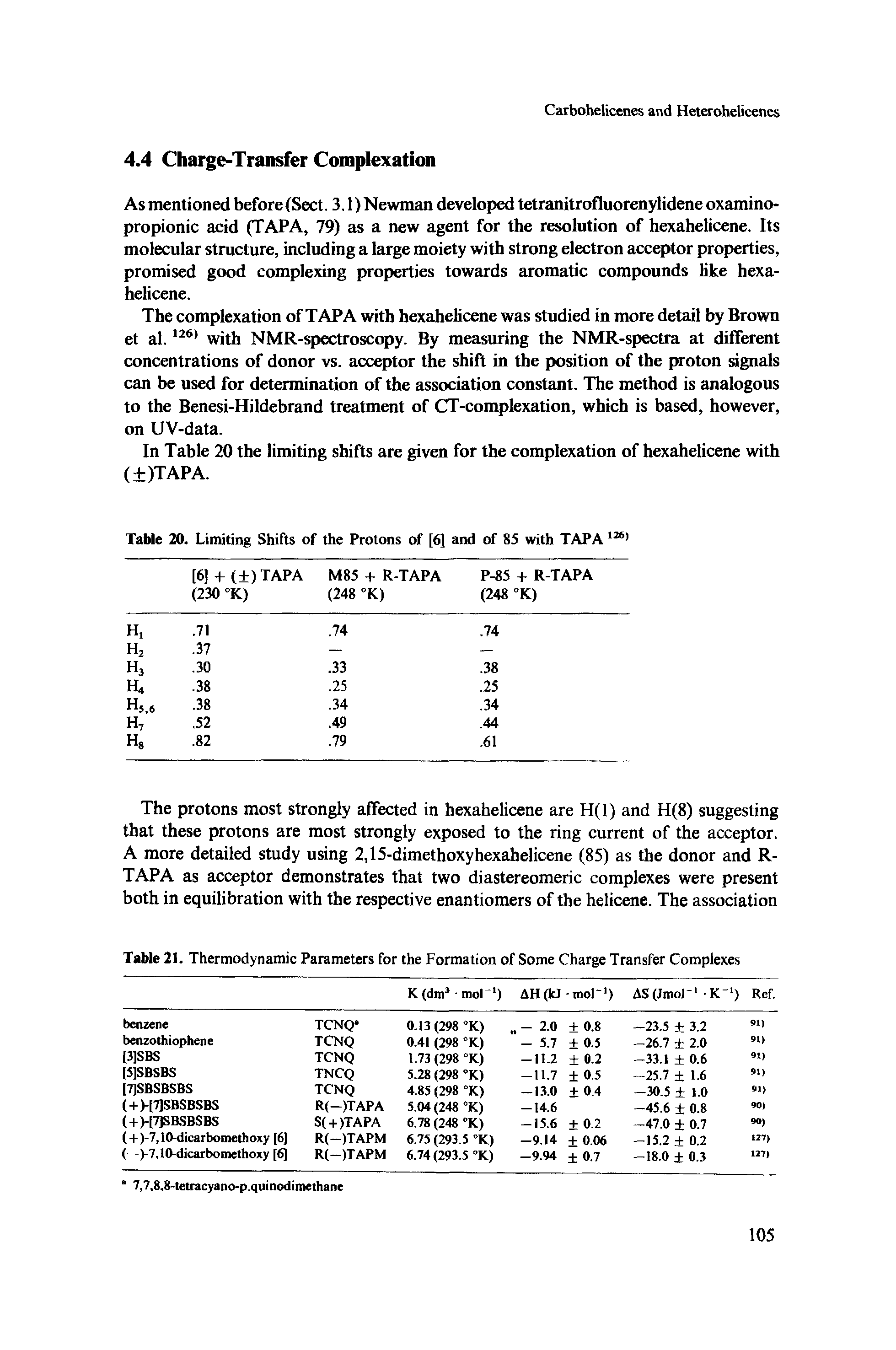 Table 21. Thermodynamic Parameters for the Formation of Some Charge Transfer Complexes...