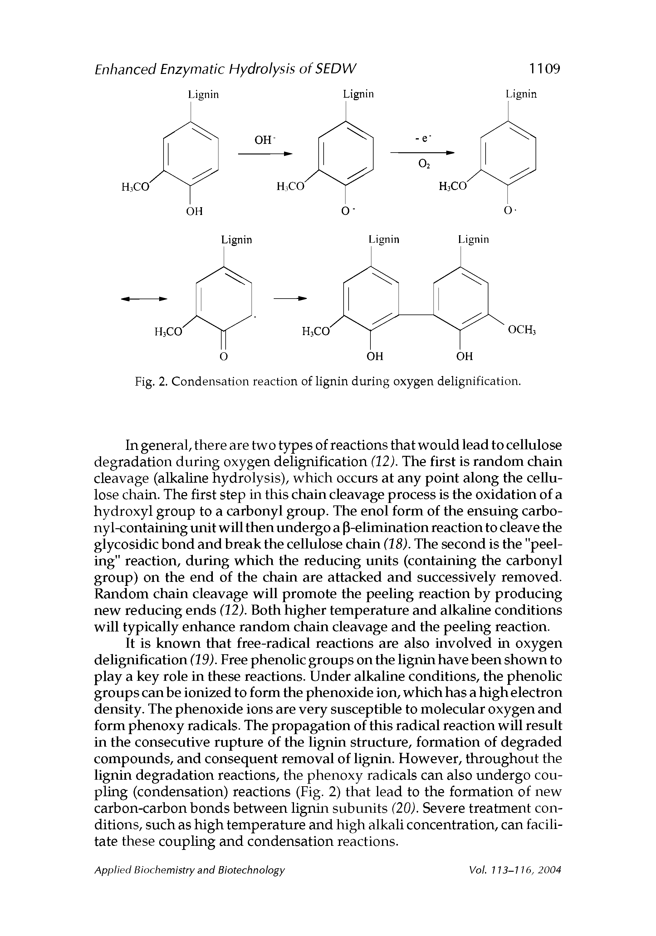 Fig. 2. Condensation reaction of lignin during oxygen delignification.