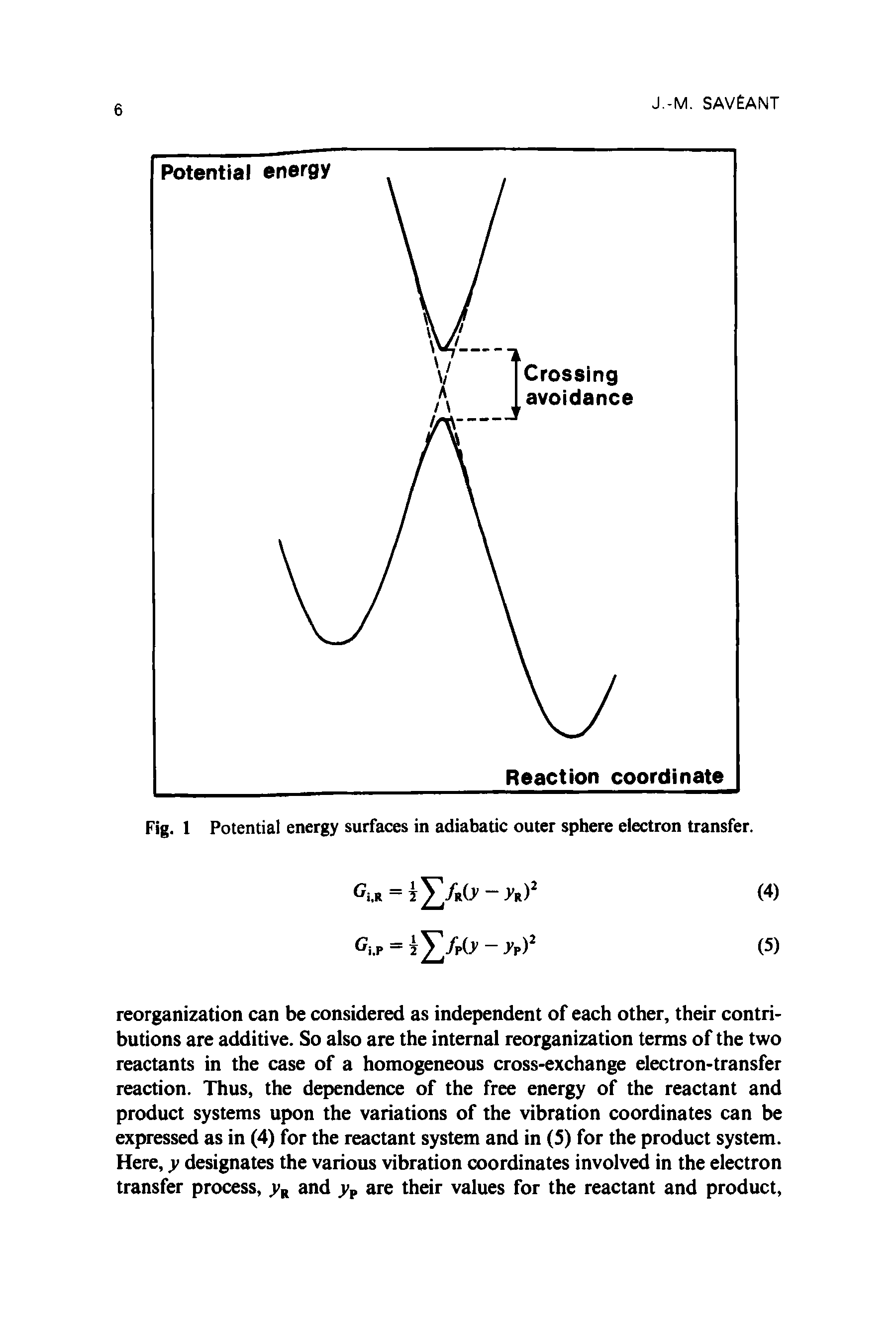 Fig. 1 Potential energy surfaces in adiabatic outer sphere electron transfer.