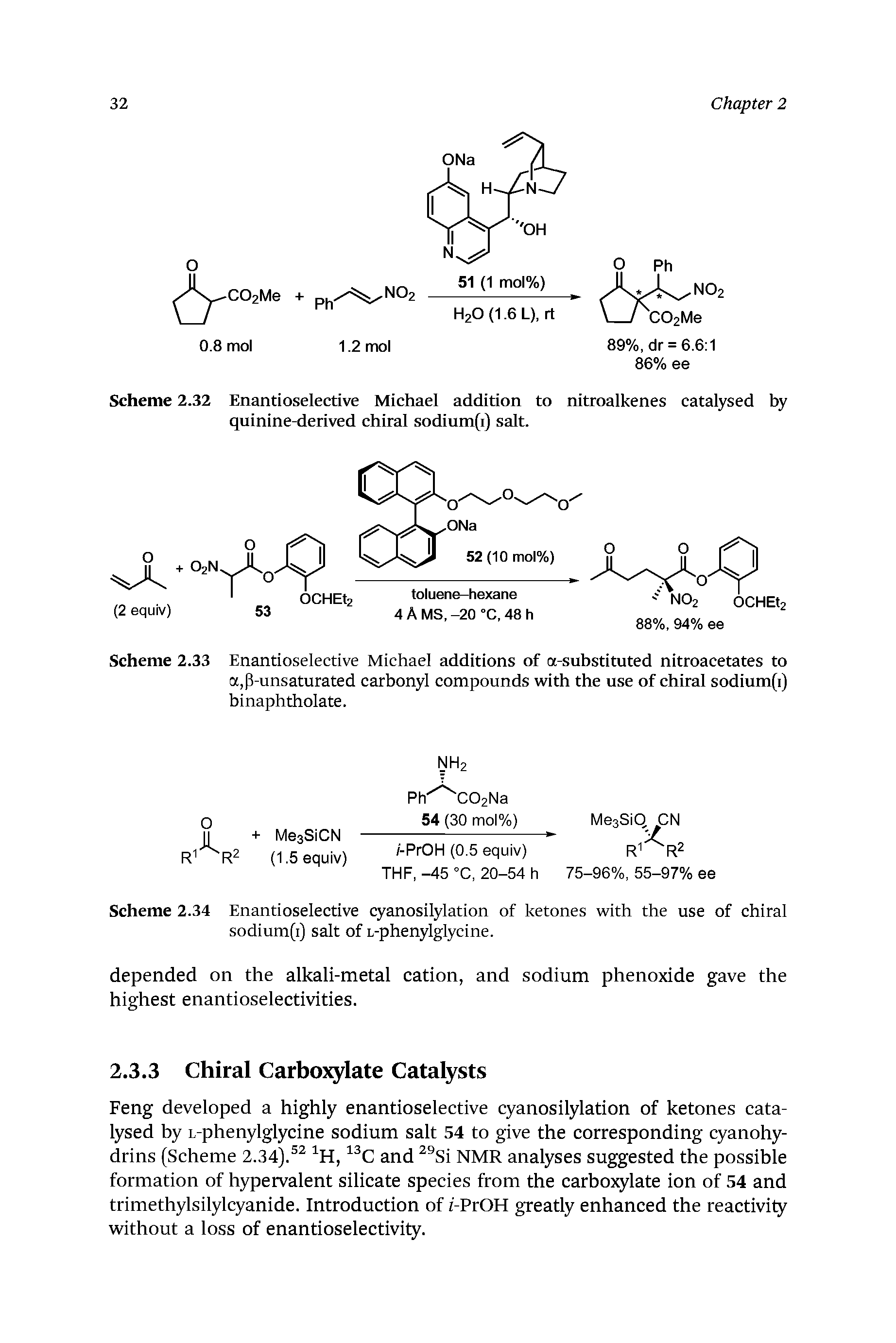 Scheme 2.33 Enantioselective Michael additions of a-substituted nitroacetates to a,P-unsaturated carbonyl compounds with the use of chiral sodium(i) binaphtholate.