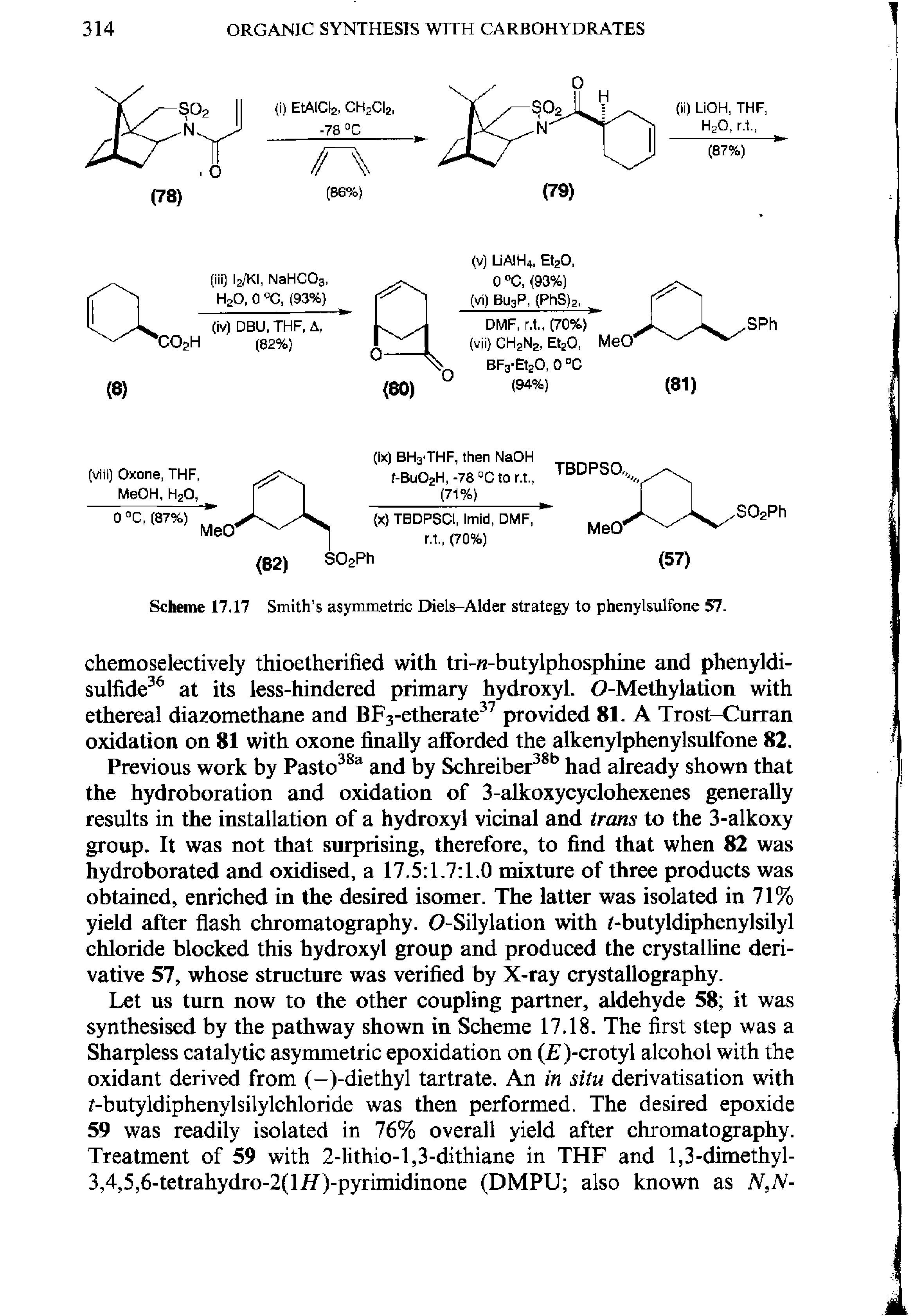 Scheme 17.17 Smith s asymmetric Diels-Alder strategy to phenylsulfcne 57.