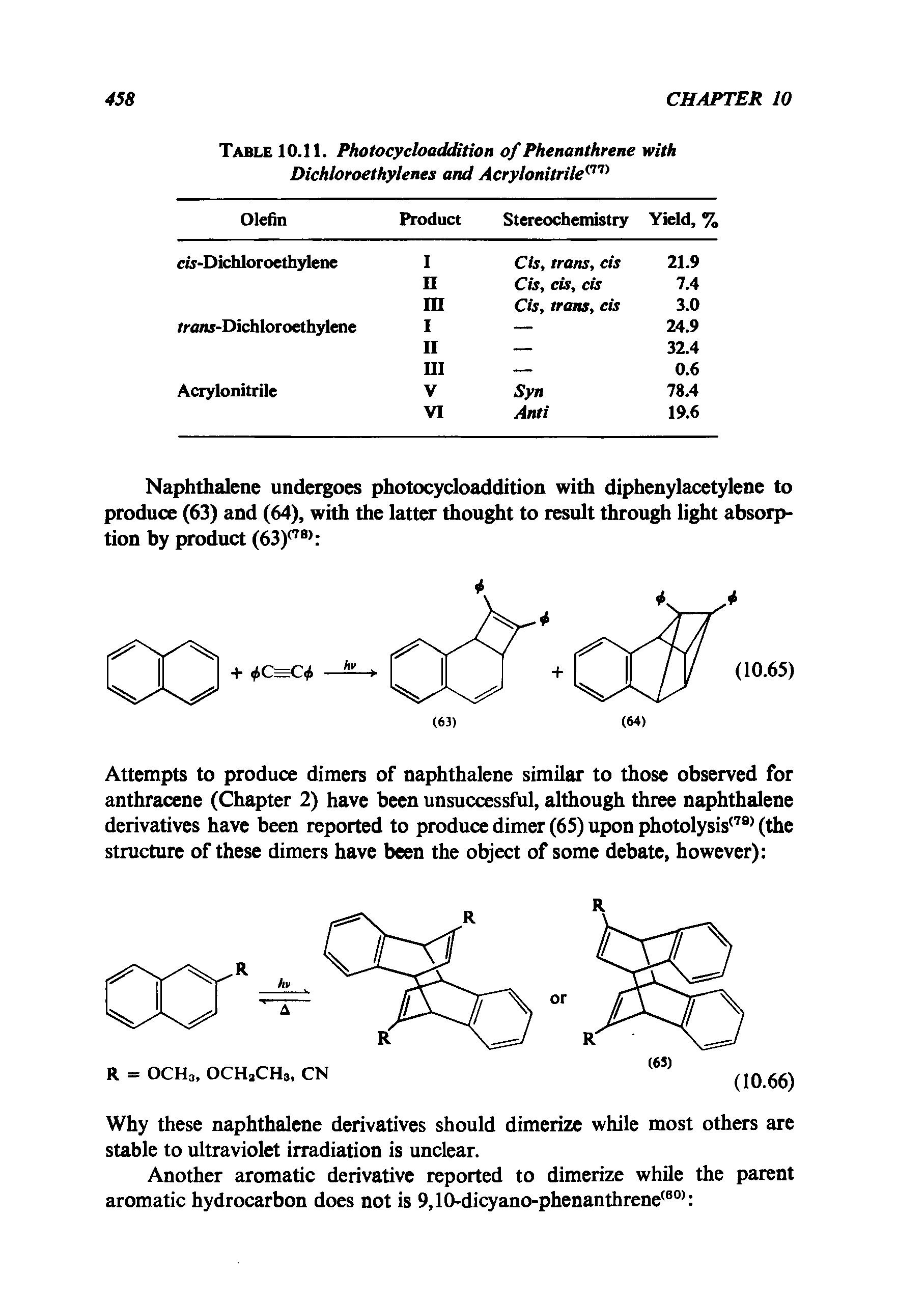 Table 10.11. Photocycloaddition of Phenanthrene with Dichloroethylenes and Acrylonitrile ...