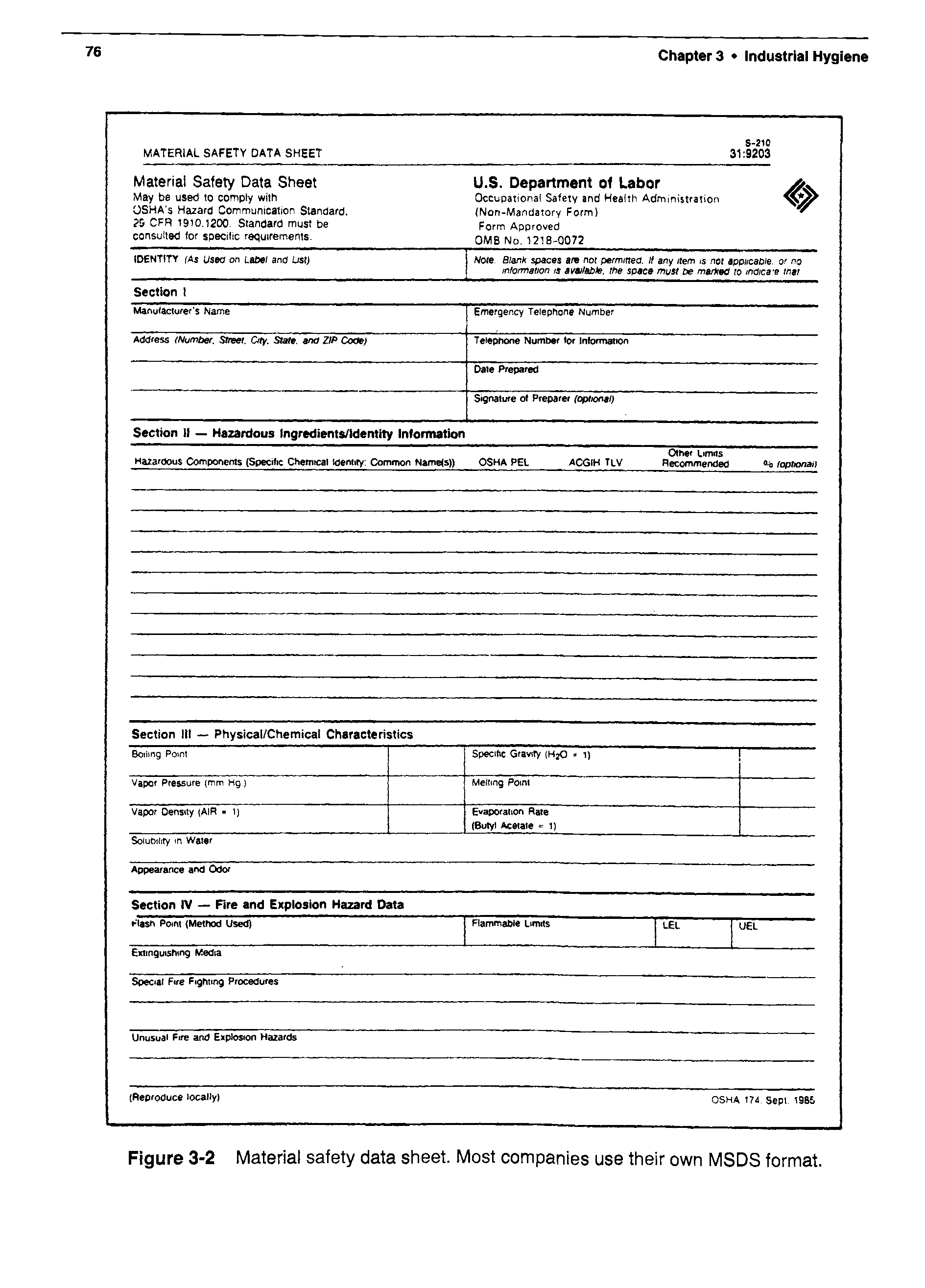 Figure 3-2 Material safety data sheet. Most companies use their own MSDS format.