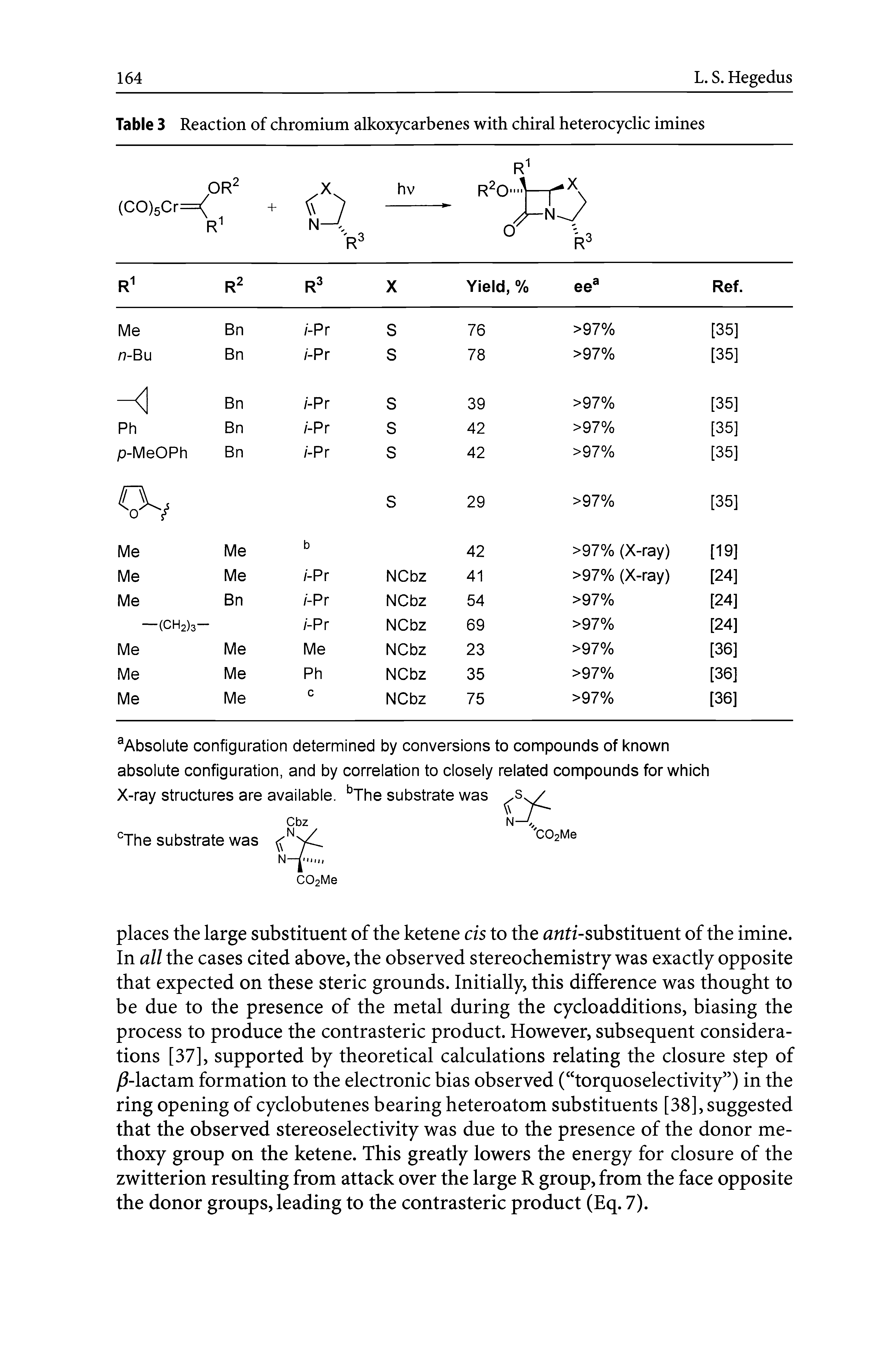 Table 3 Reaction of chromium alkoxycarbenes with chiral heterocyclic imines ...