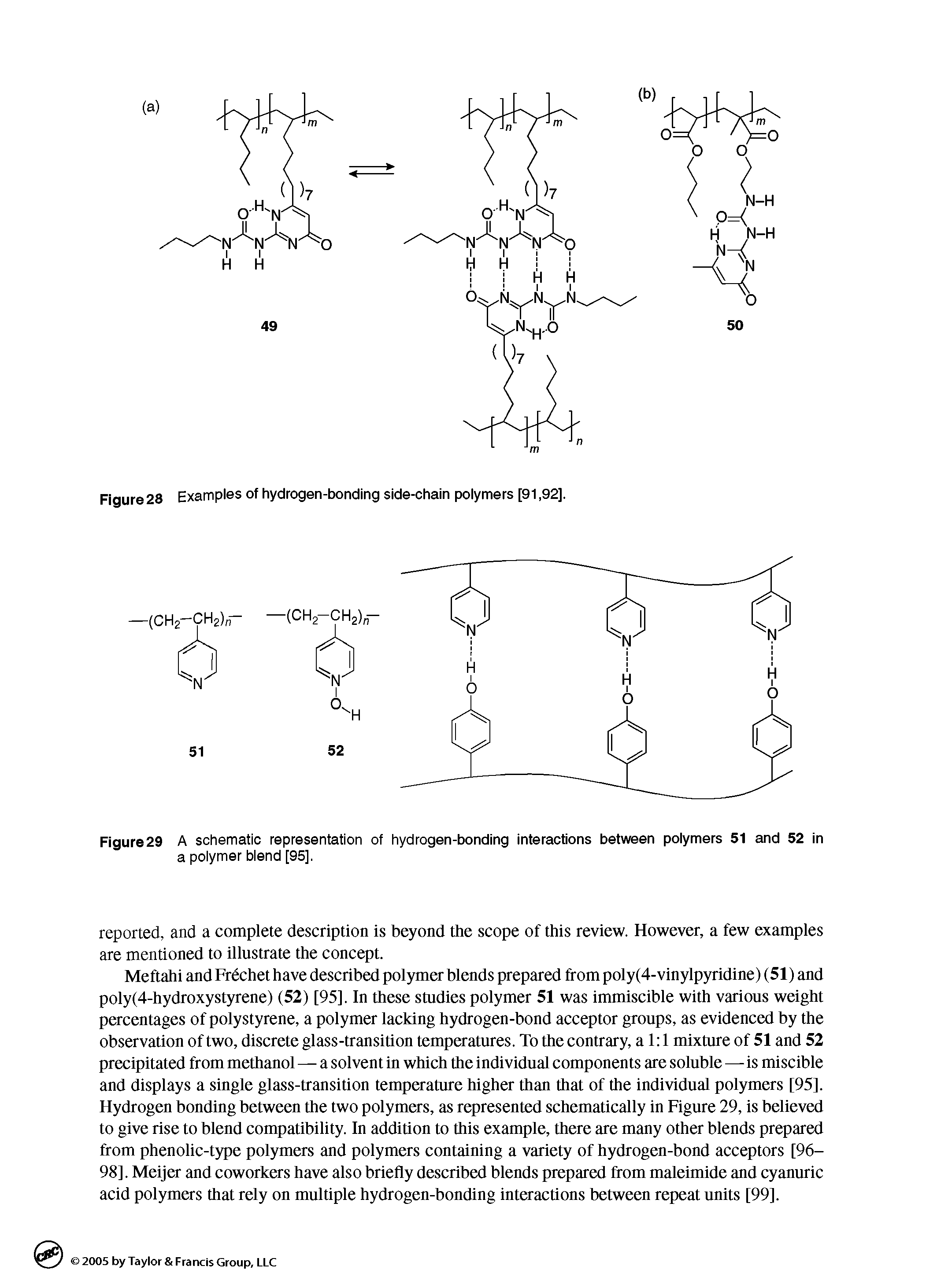 Figure 29 A schematic representation of hydrogen-bonding interactions between polymers 51 and 52 in a polymer blend [95],...