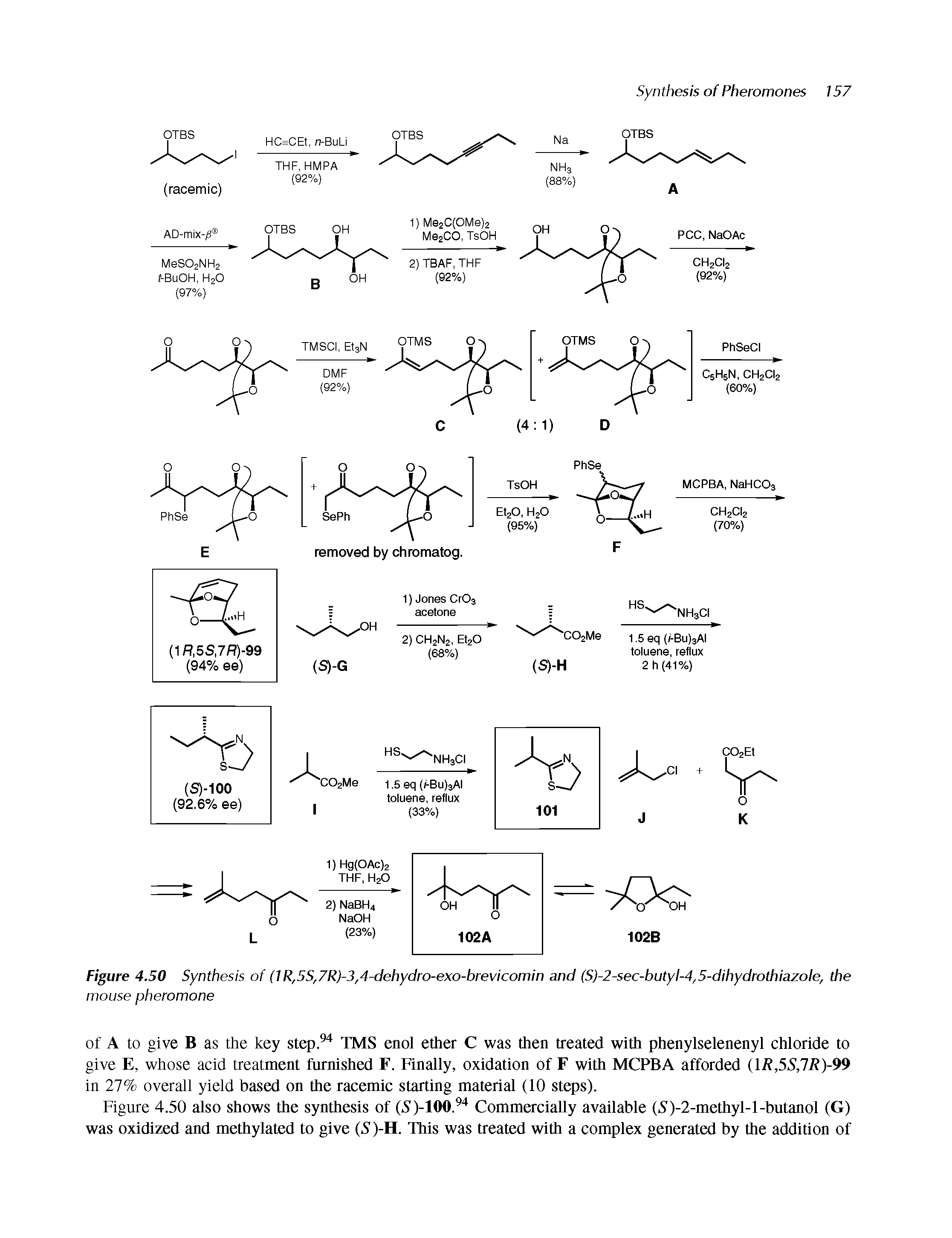 Figure 4.50 Synthesis of (1 R,5S,7R)-3,4-dehydro-exo-brevicomin and (S)-2-sec-butyl-4,5-dihydrothiazole, the mouse pheromone...