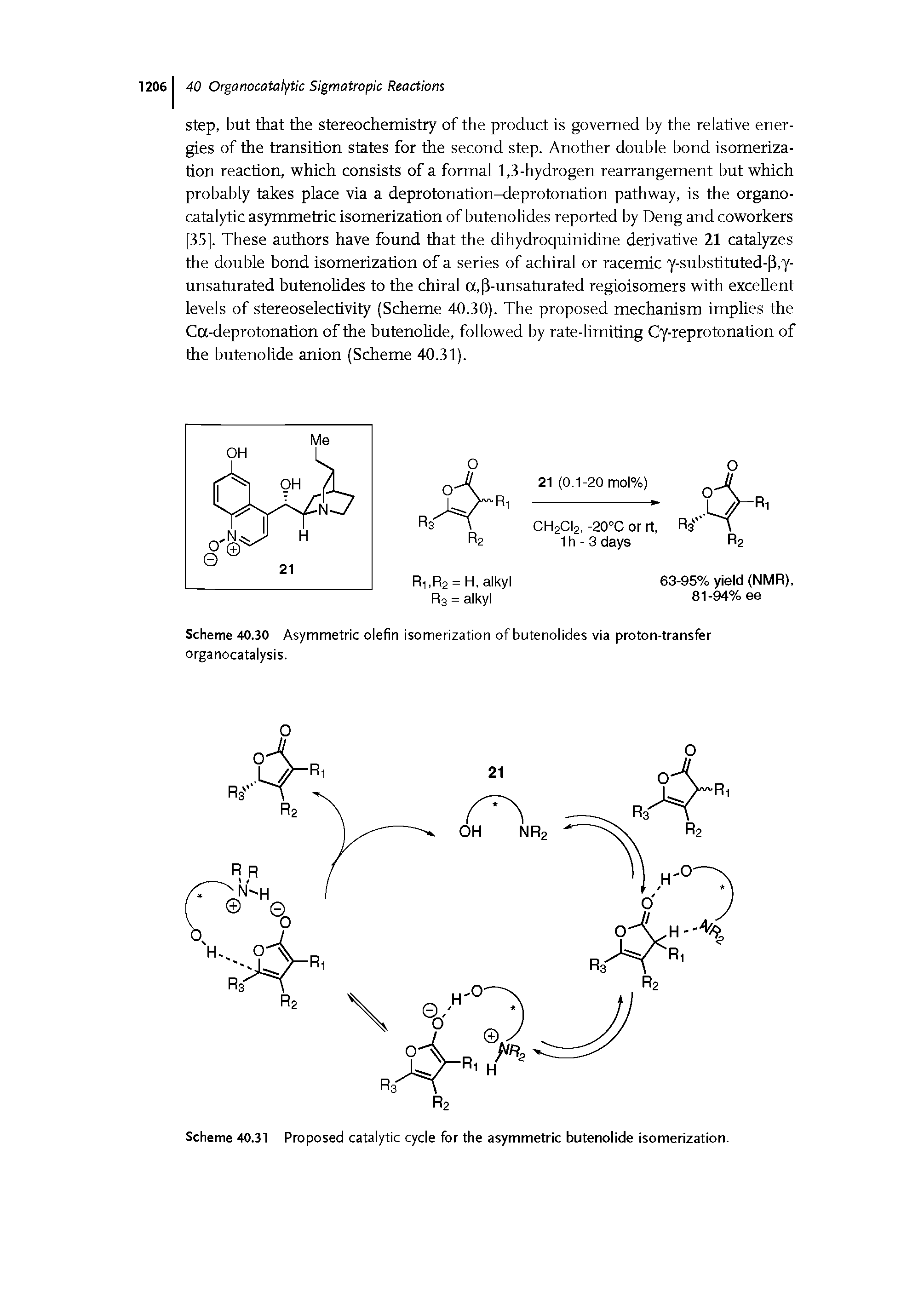 Scheme 40.30 Asymmetric olefin isomerization of butenolides via proton-transfer organocatalysis.