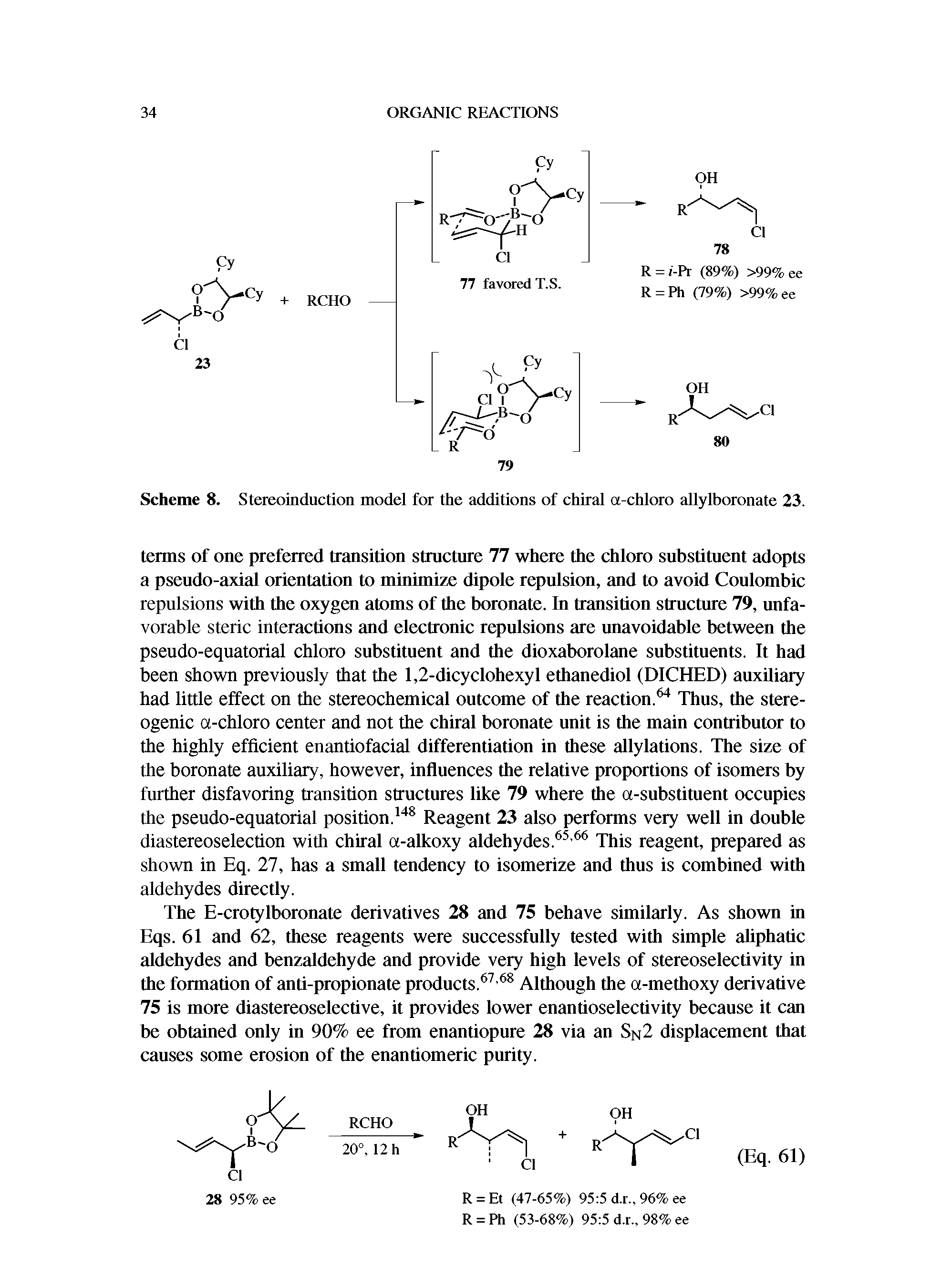 Scheme 8. Stereoinduction model for the additions of chiral a-chloro allylboronate 23.