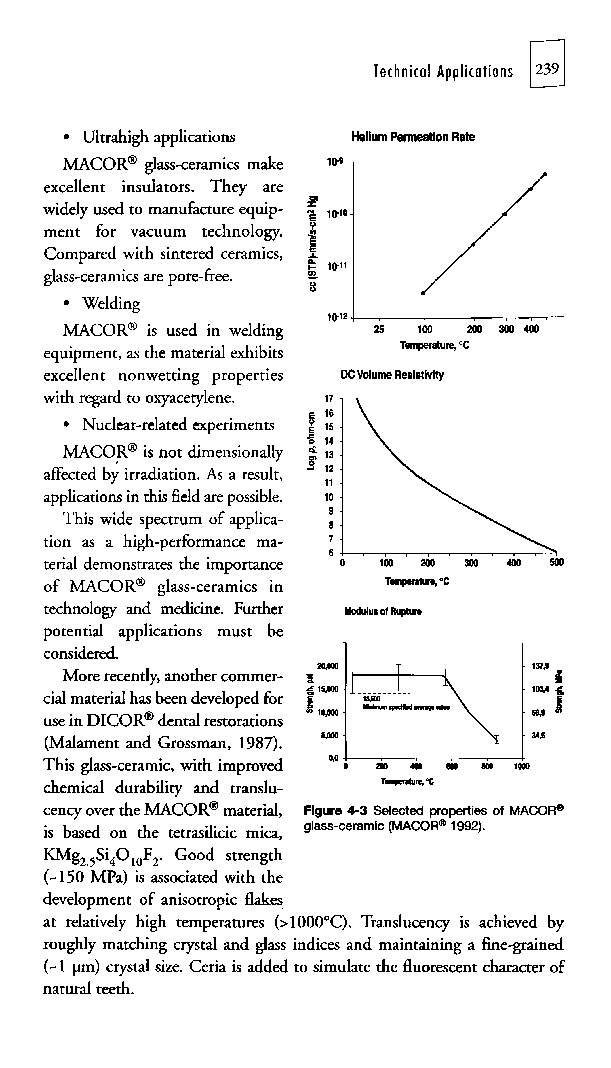 Figure 4-3 Selected properties of MACOR glass-ceramic (MACOR 1992).