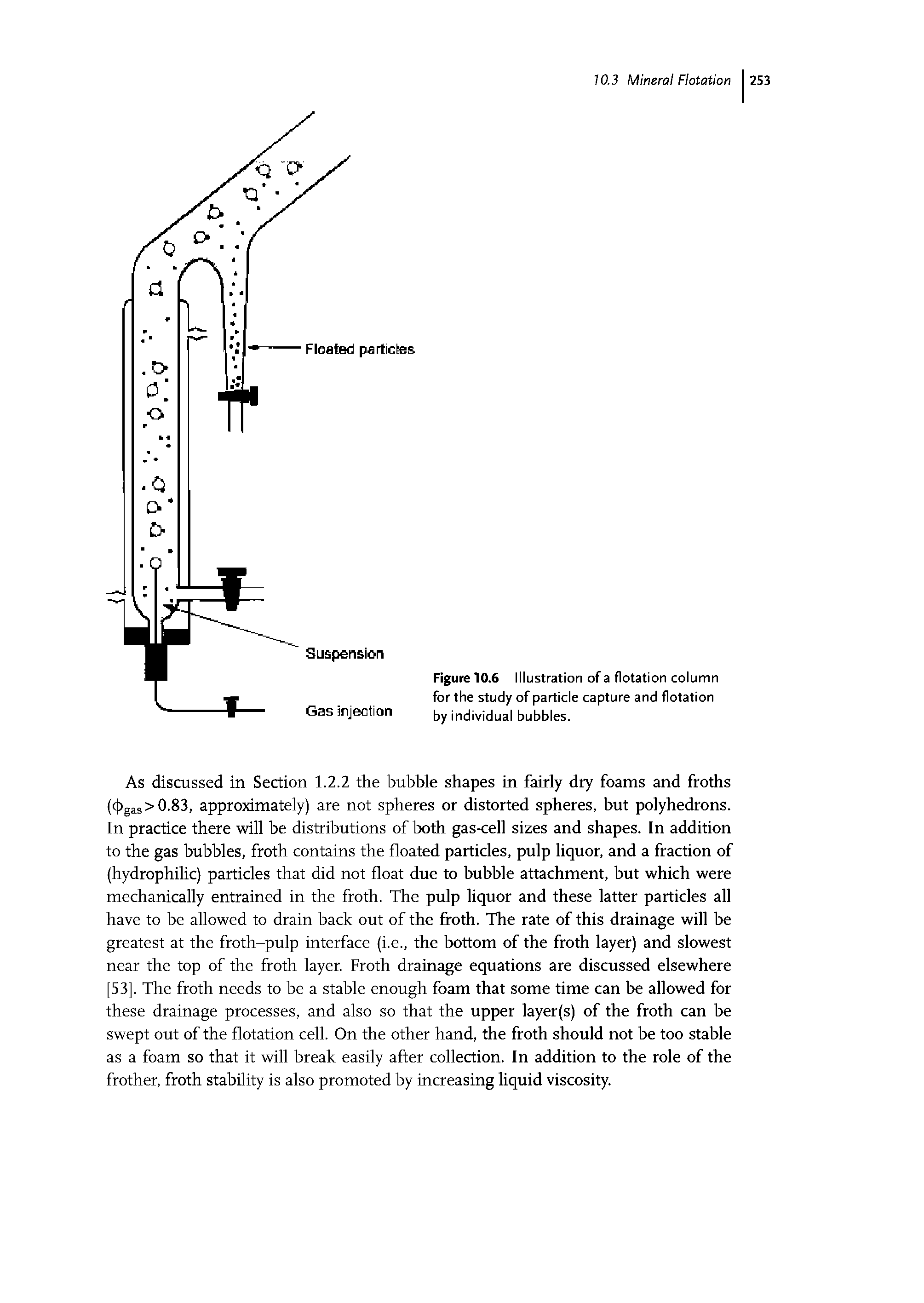 Figure 10.6 Illustration of a flotation column for the study of particle capture and flotation by individual bubbles.