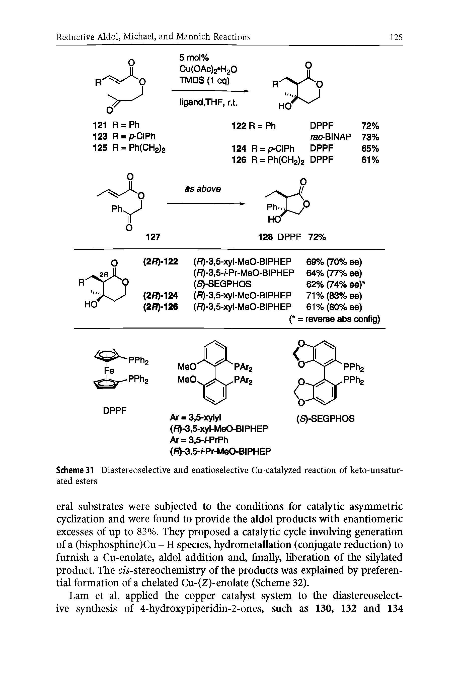 Scheme 31 Diastereoselective and enatioselective Cu-catalyzed reaction of keto-unsatur-ated esters...