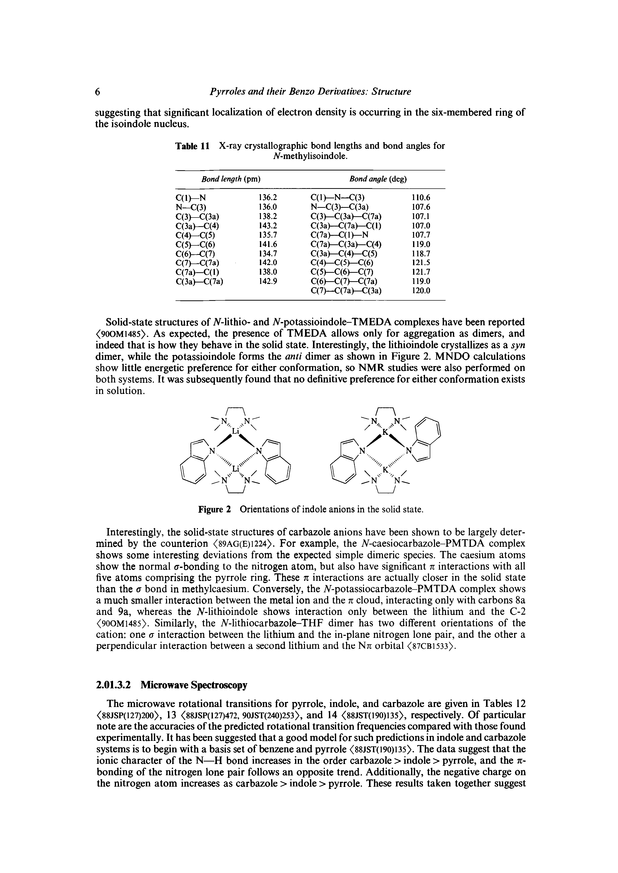 Figure 2 Orientations of indole anions in the solid state.