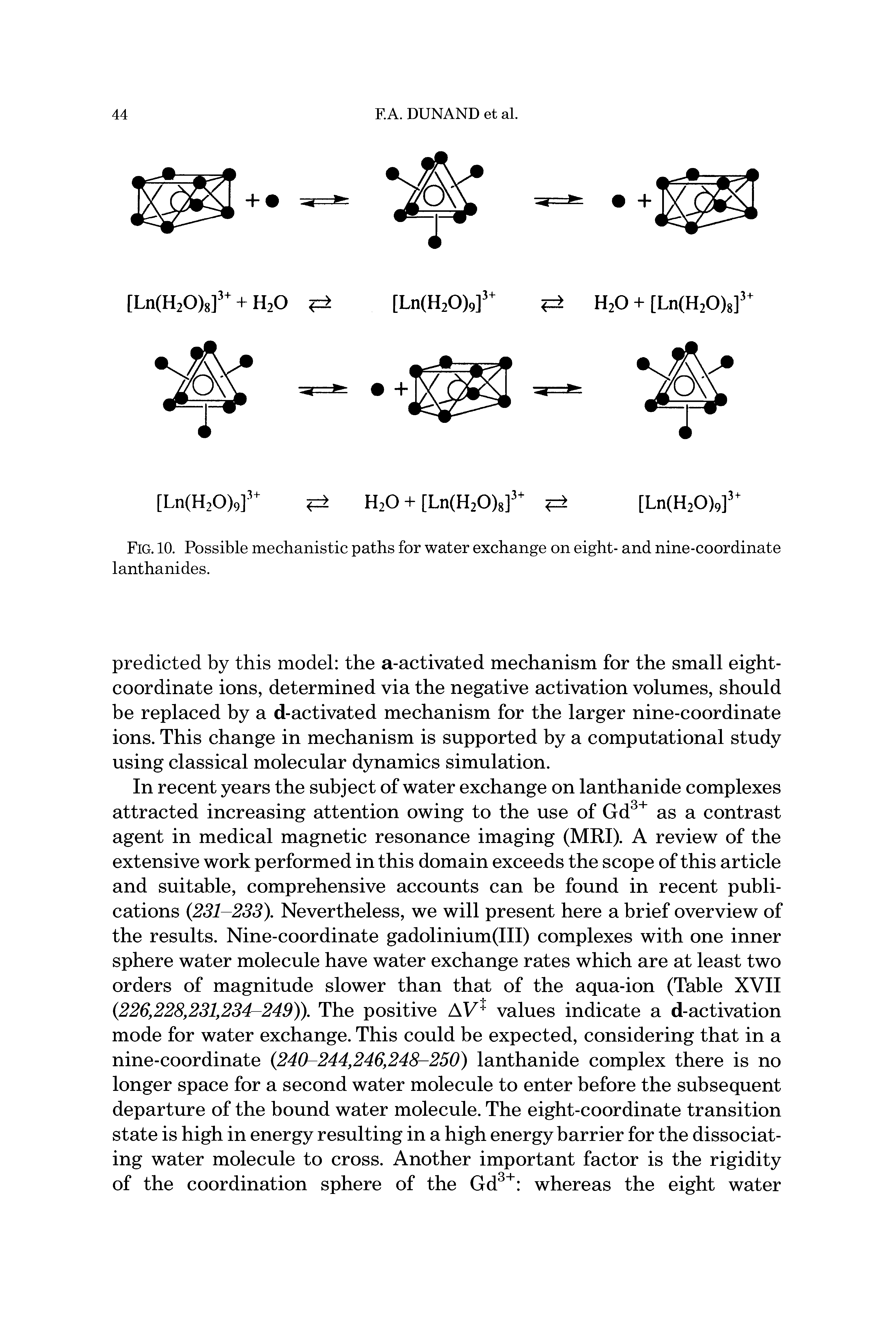 Fig. 10. Possible mechanistic paths for water exchange on eight- and nine-coordinate lanthanides.