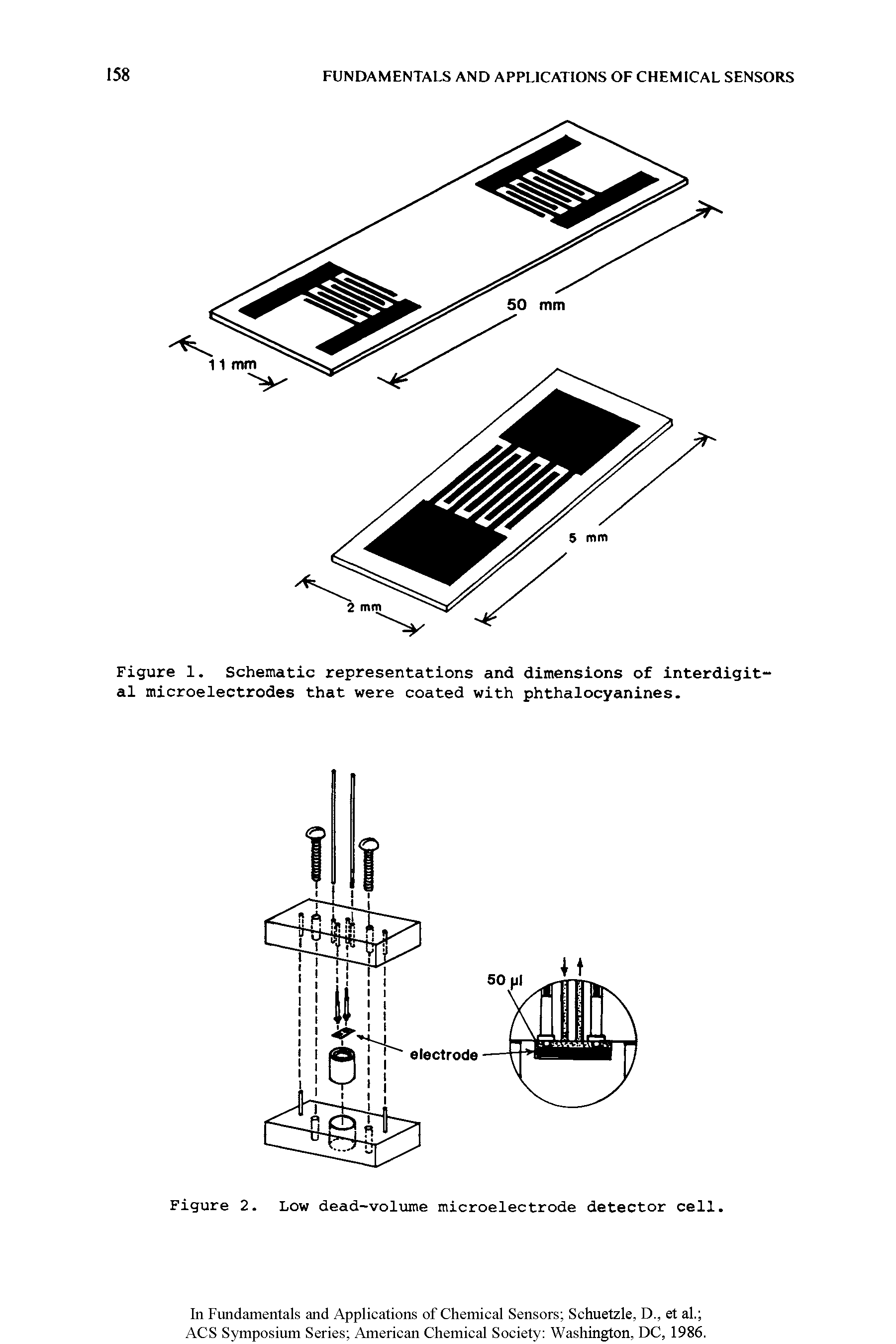 Figure 1. Schematic representations and dimensions of interdigital microelectrodes that were coated with phthalocyanines.