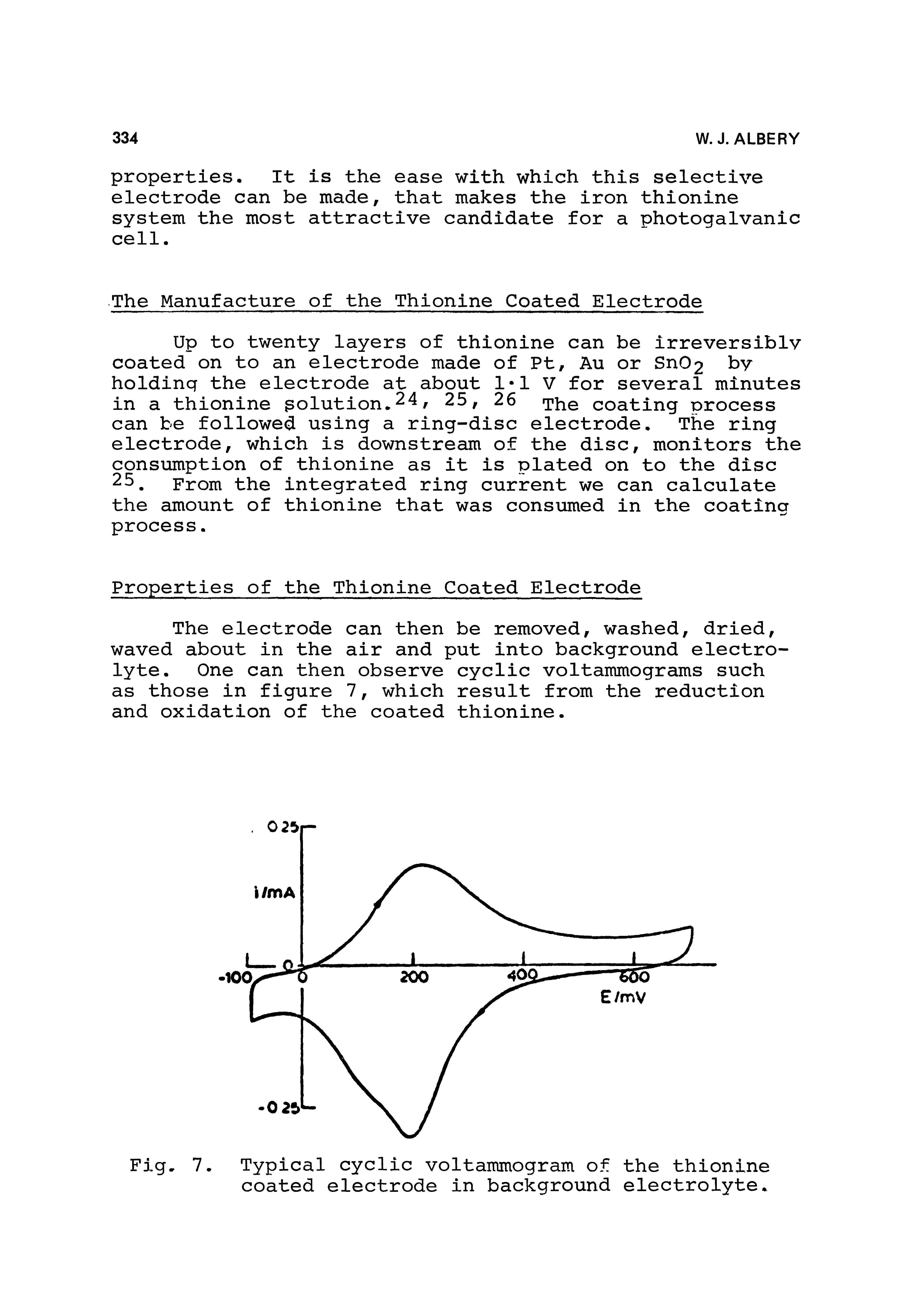 Fig. 7. Typical cyclic voltammogram of the thionine coated electrode in background electrolyte.