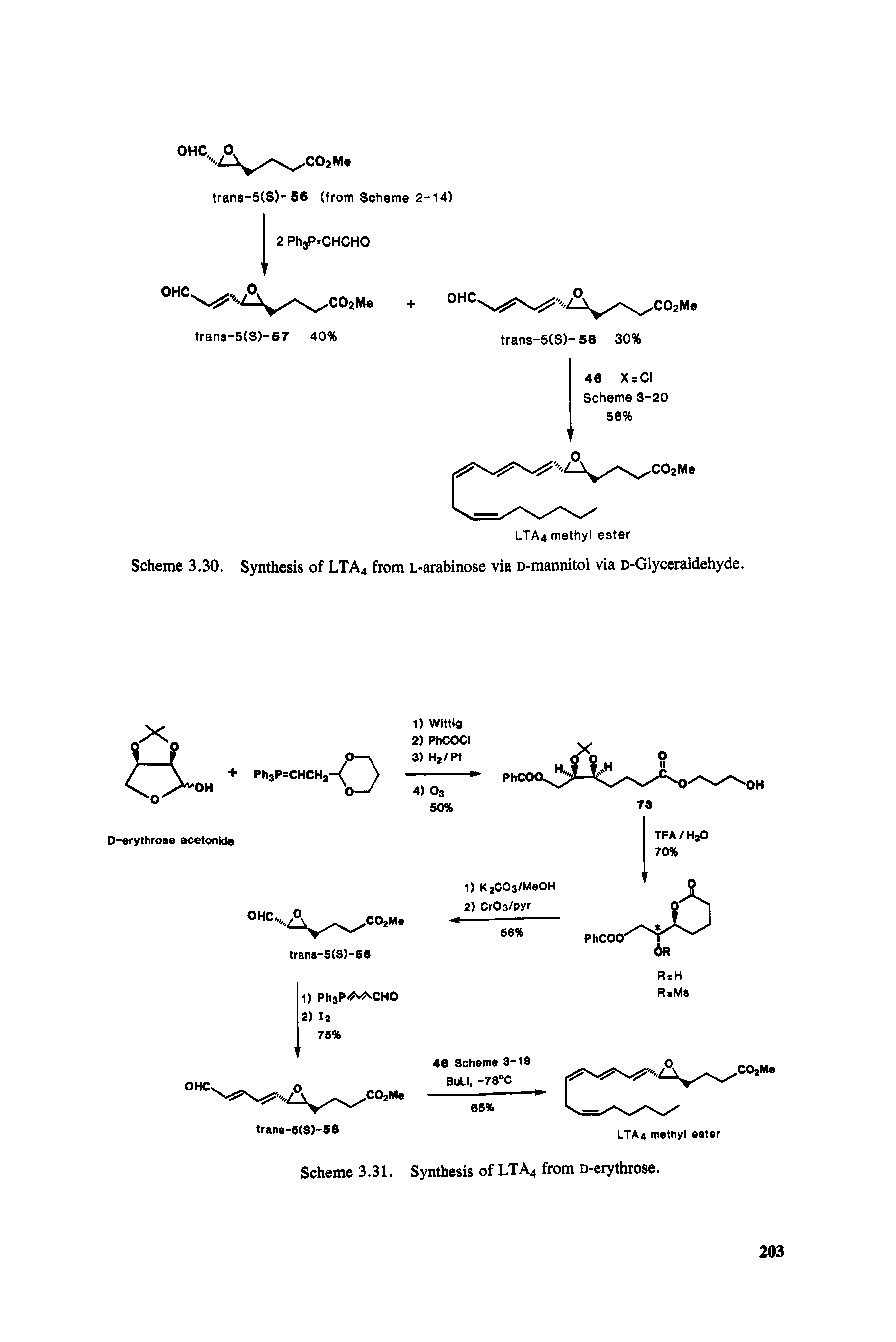 Scheme 3.30. Synthesis of LTA4 from L-arabinose via D-mannitol via D-Glyceraldehyde.