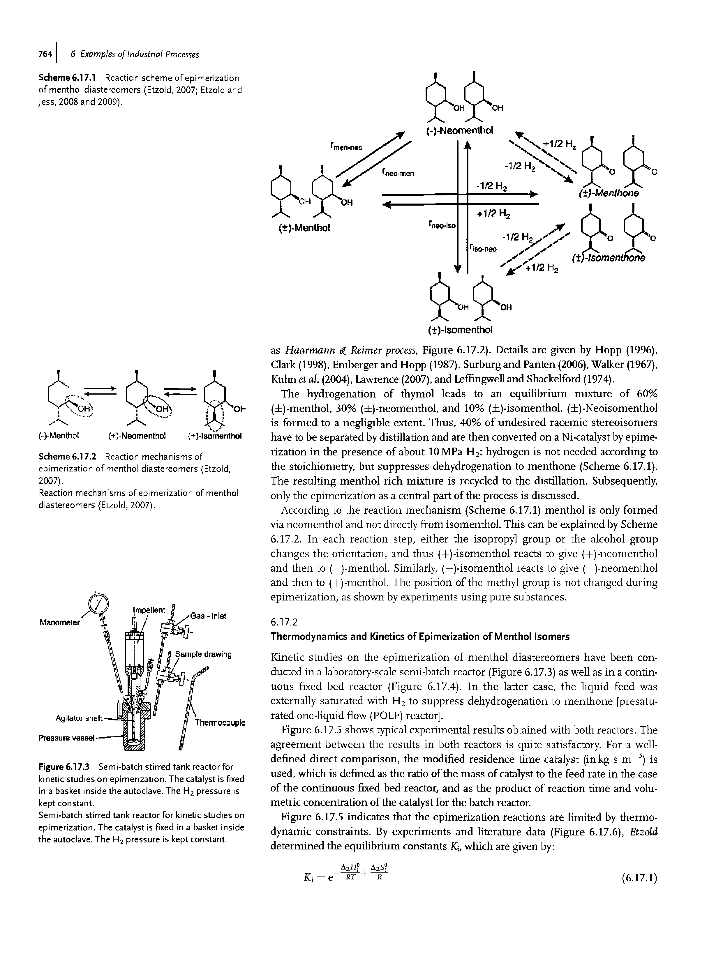 Scheme 6.17.1 Reaction scheme of epimerization of menthol diastereomers (Etzold, 2007 Etzold and Jess, 2008 and 2009).