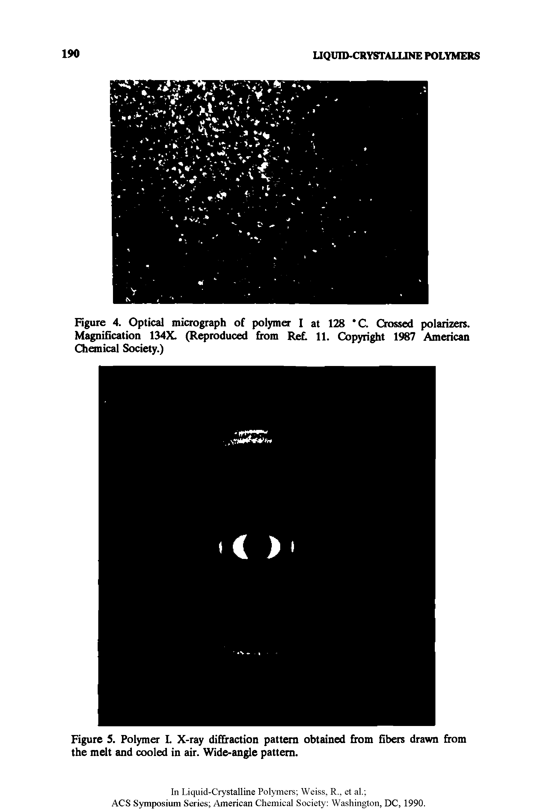 Figure 4. Optical micrograph of polymer I at 128 C. Crossed polarizers. Magnification 134X. (Reproduced from Ref. 11. Copyright 1987 American Chemical Society.)...