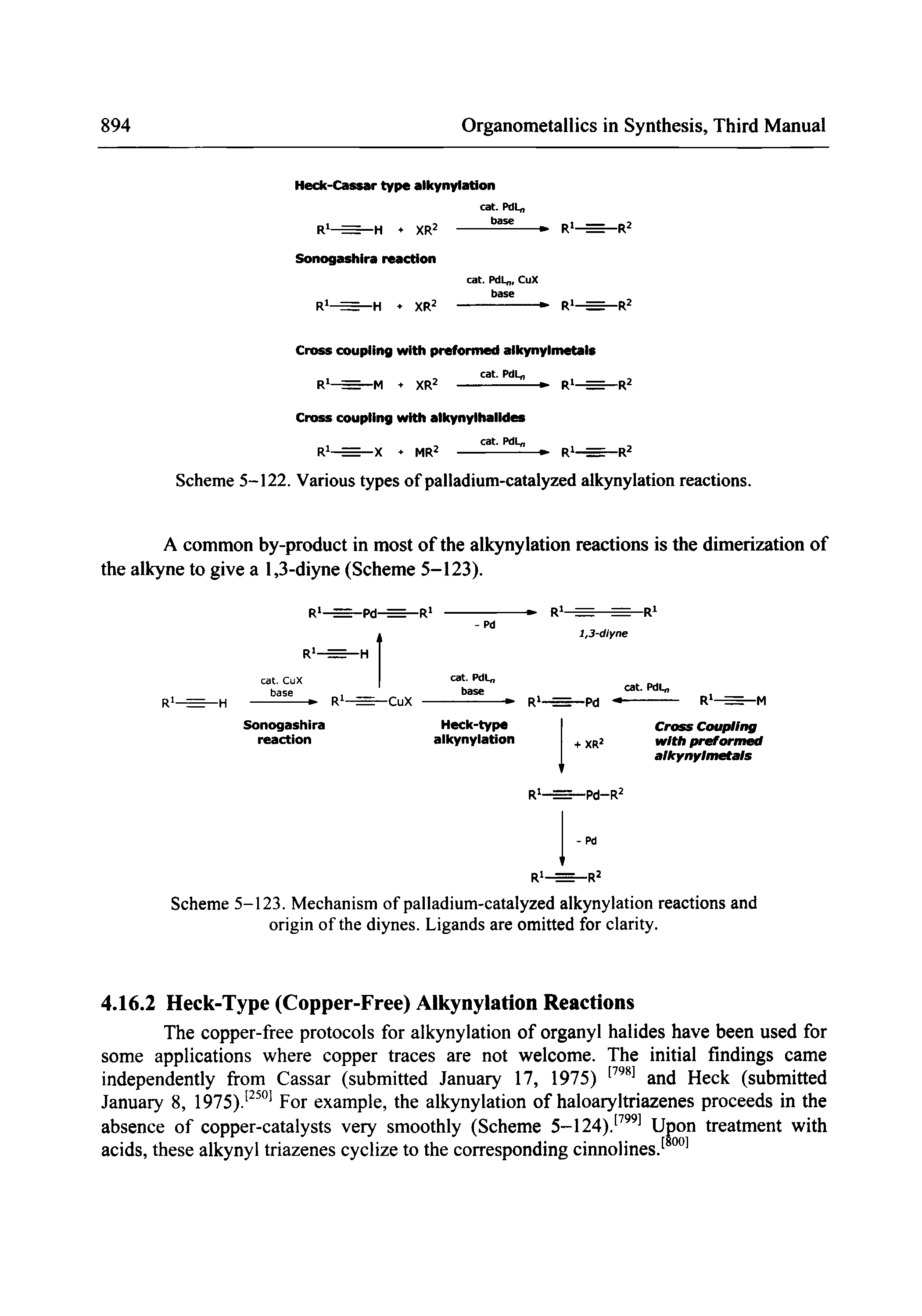Scheme 5-122. Various types of palladium-catalyzed alkynylation reactions.