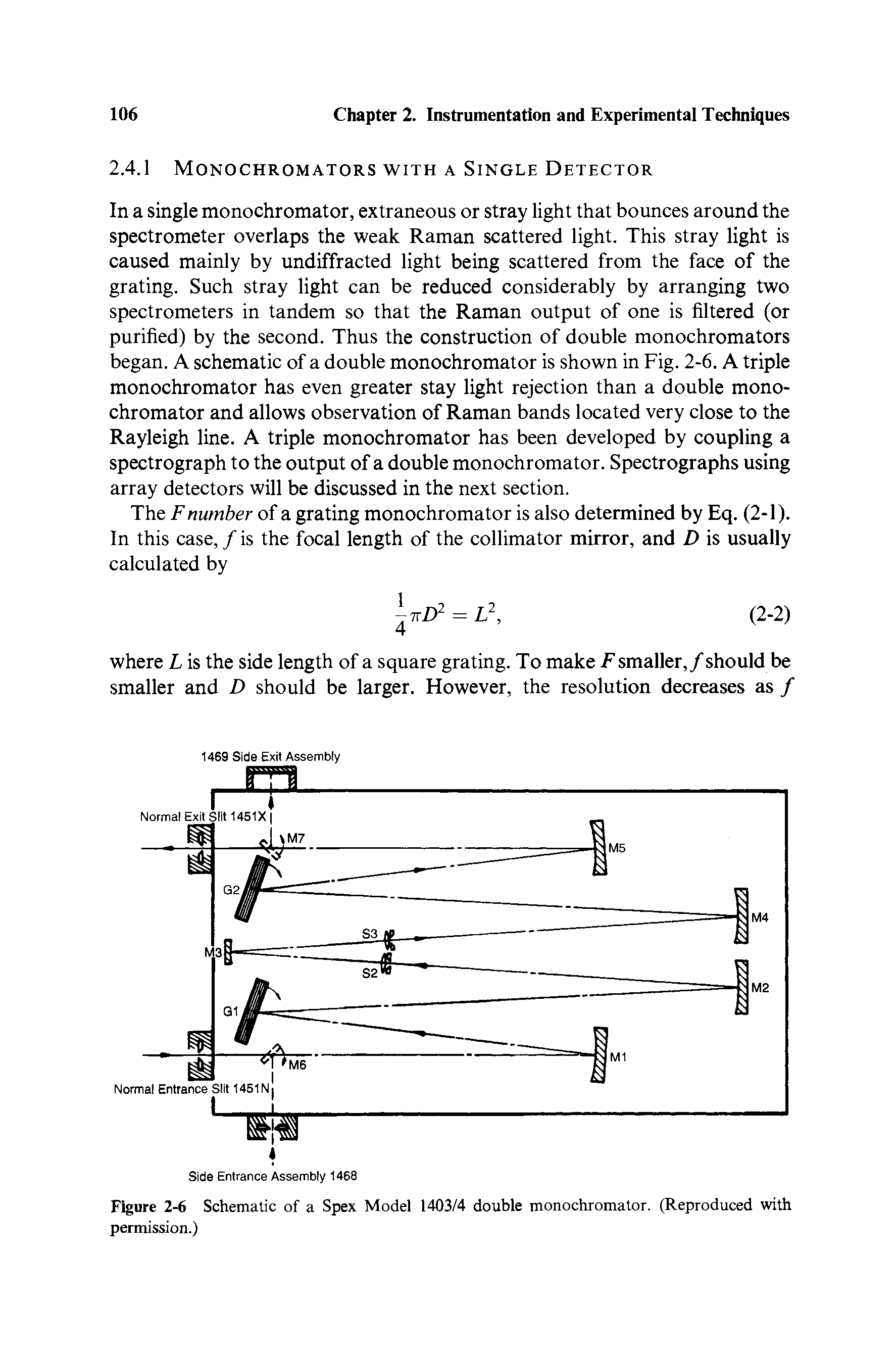 Figure 2-6 Schematic of a Spex Model 1403/4 double monochromator. (Reproduced with permission.)...