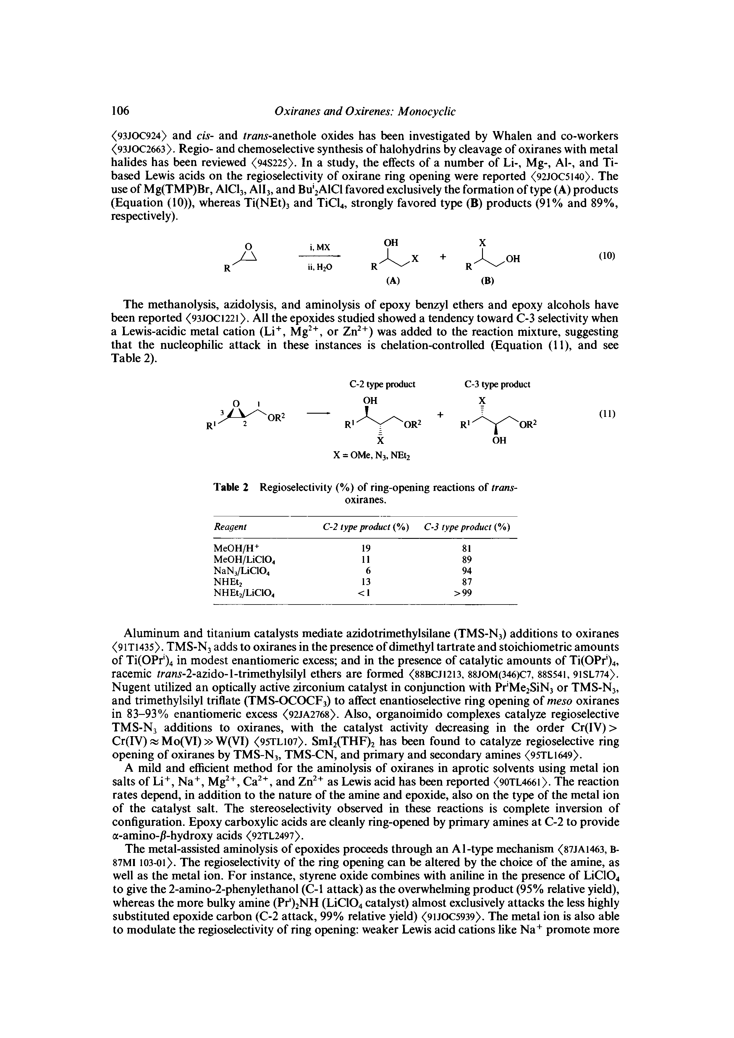 Table 2 Regioselectivity (%) of ring-opening reactions of trans-oxiranes.