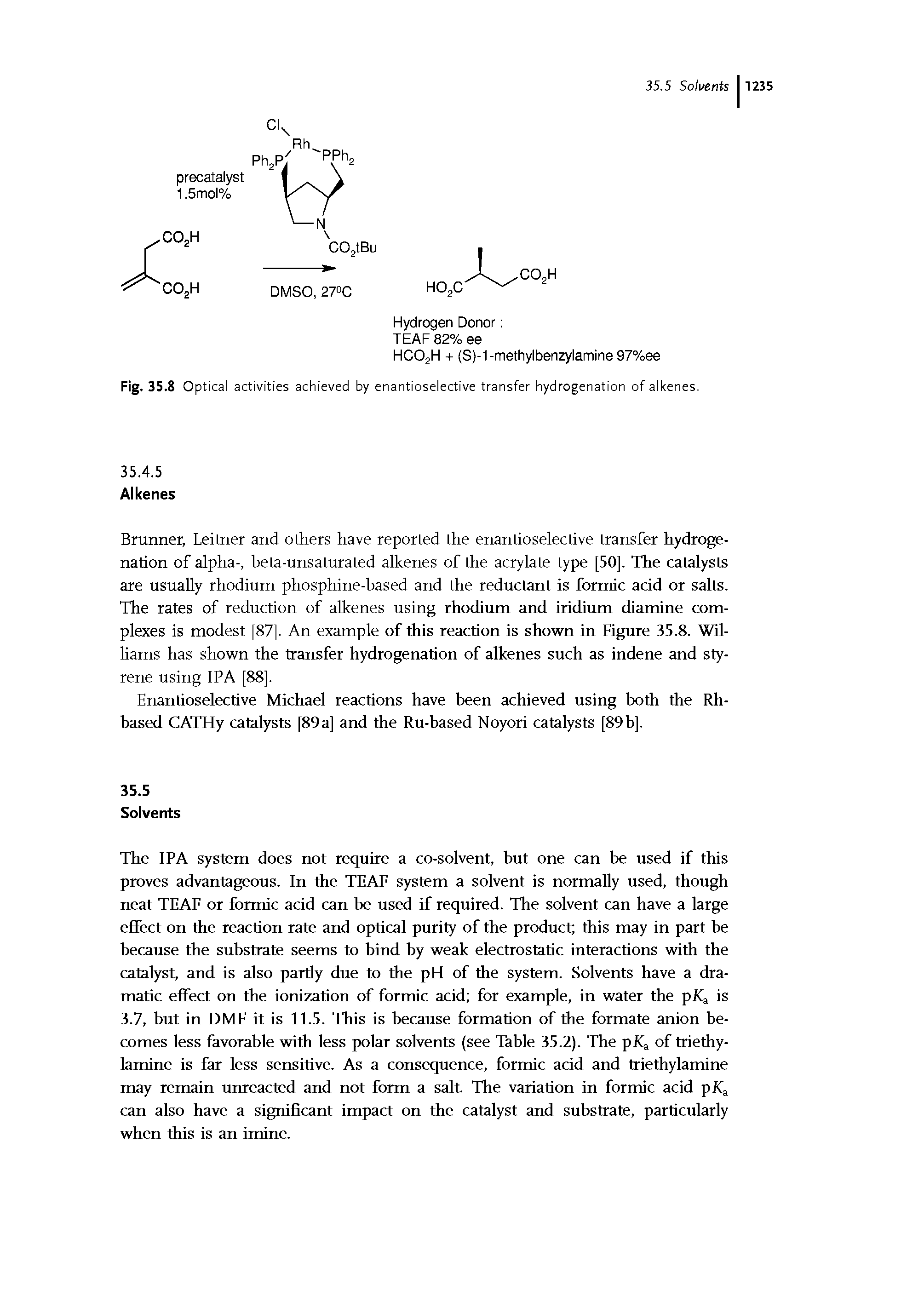 Fig. 35.8 Optical activities achieved by enantioselective transfer hydrogenation of alkenes.