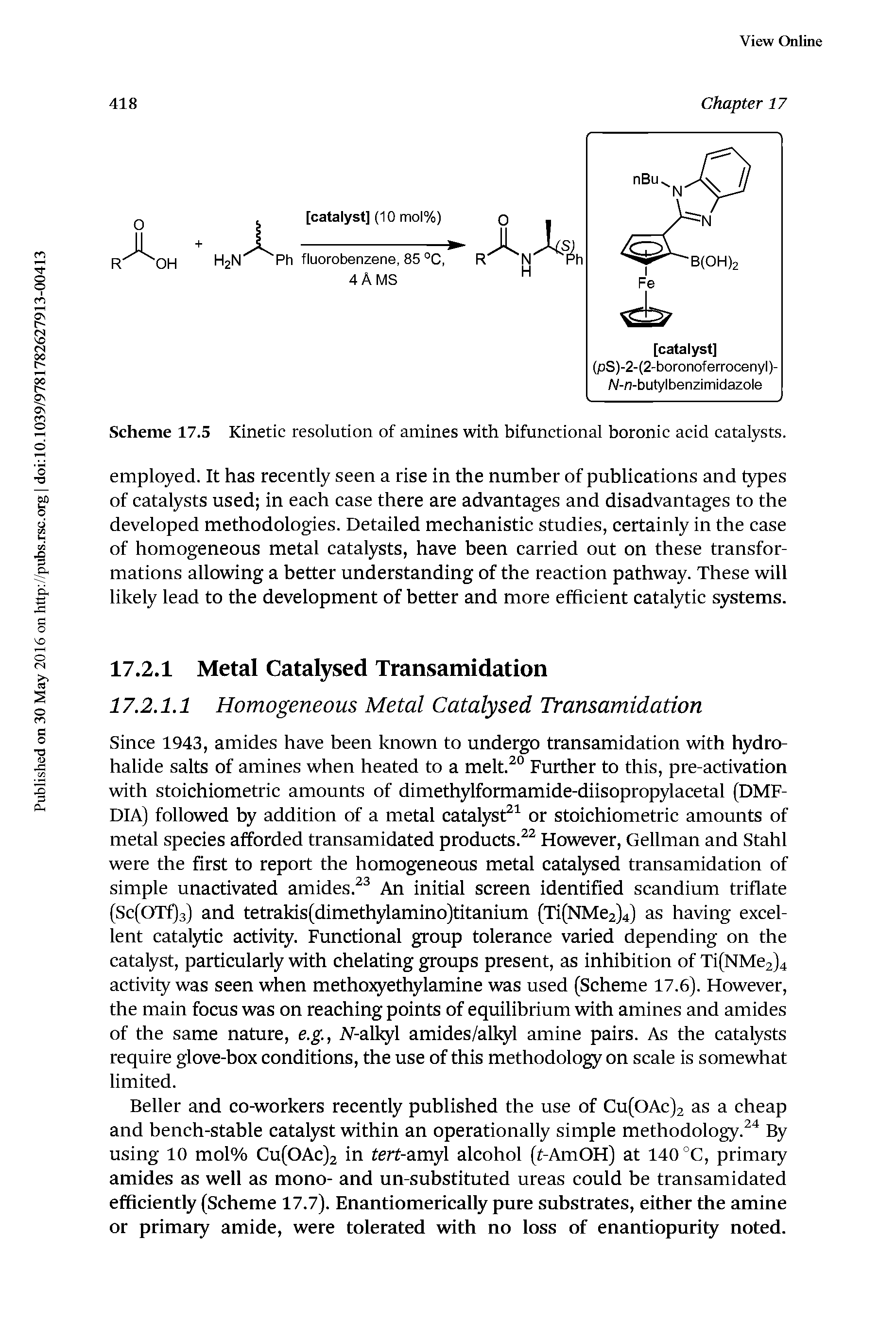 Scheme 17.5 Kinetic resolution of amines with bifunctional boronic acid catalysts.