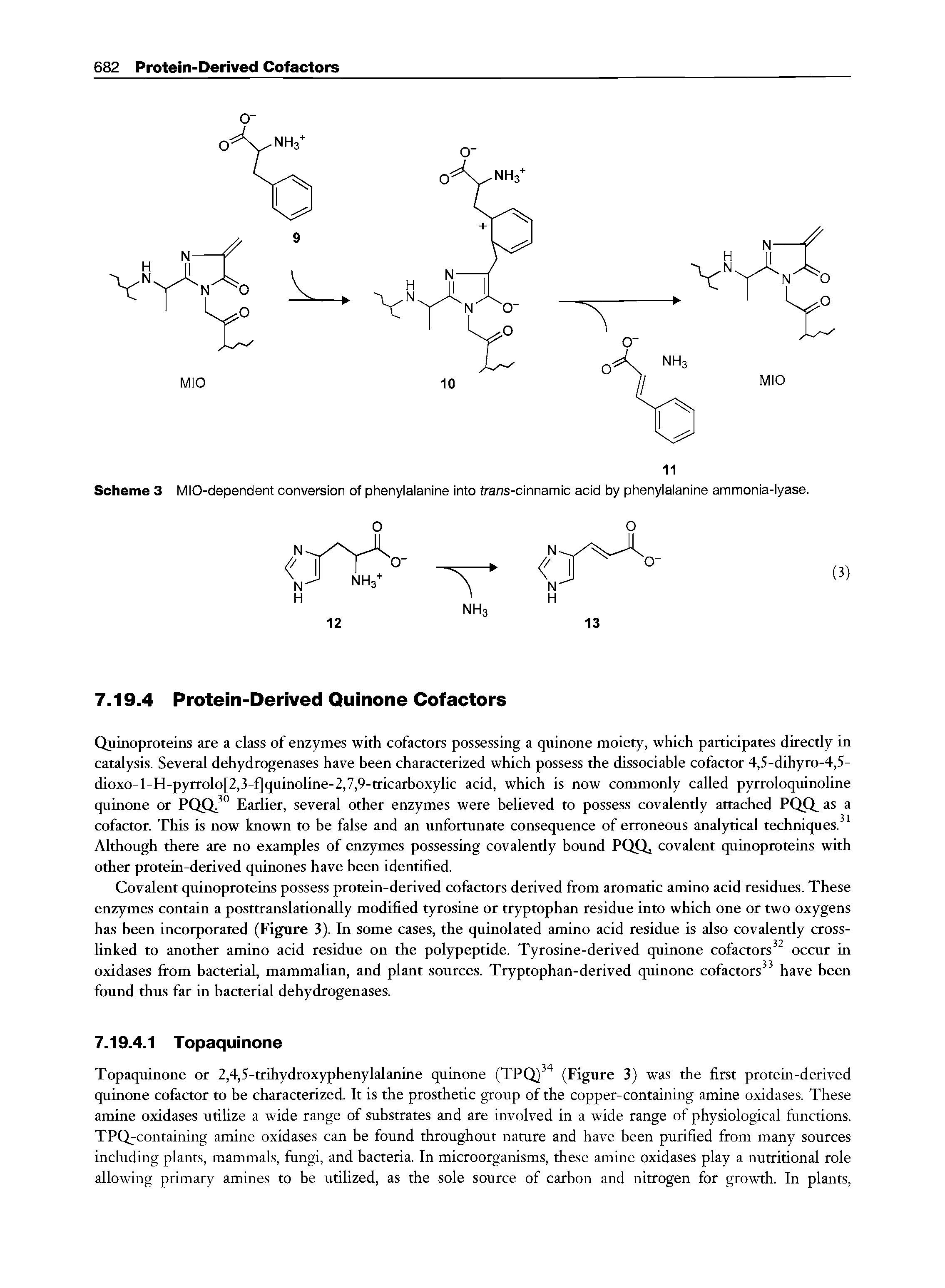 Scheme 3 MIO-dependent conversion of phenylalanine into frans-cinnamic acid by phenylalanine ammonia-lyase.