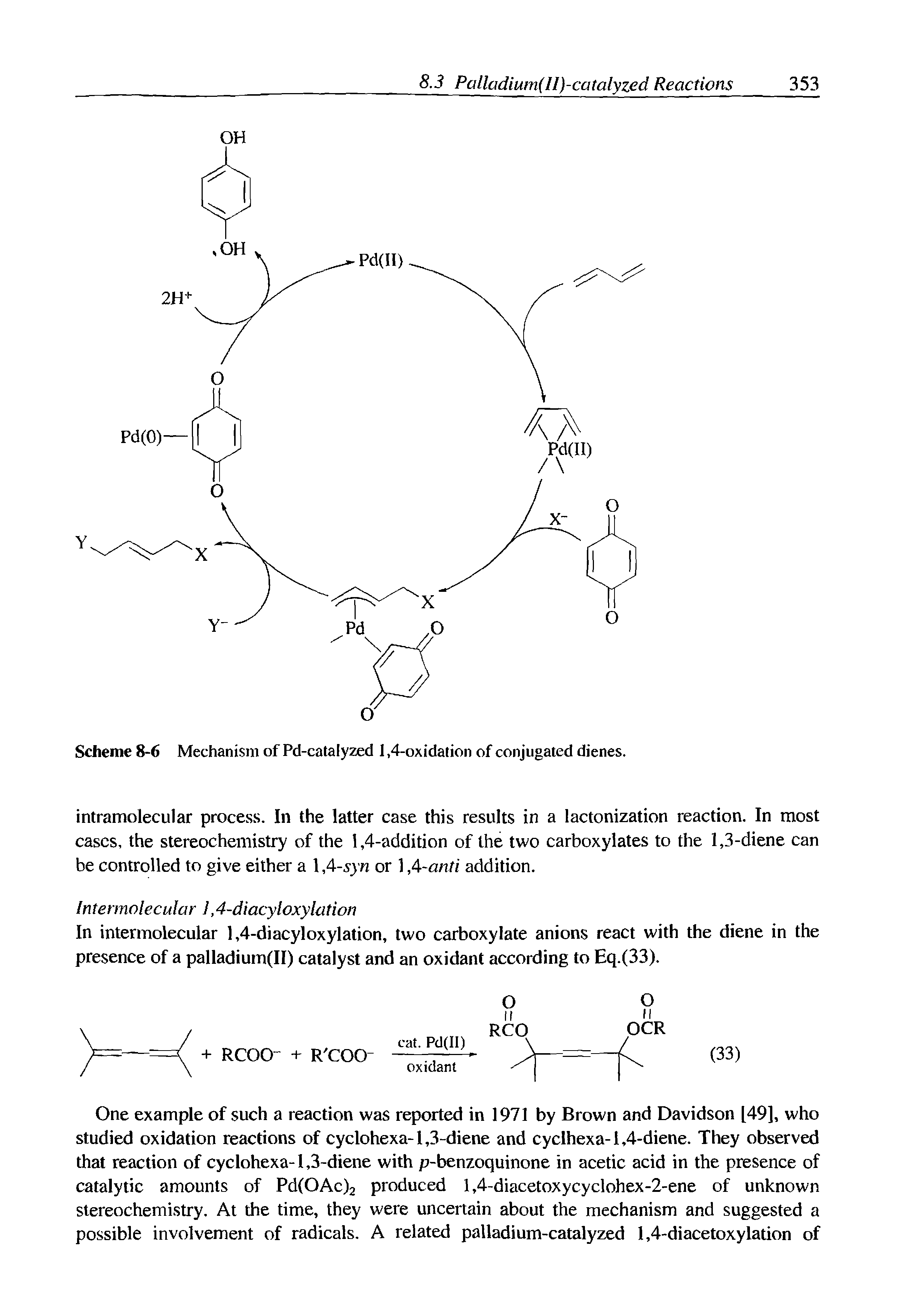 Scheme 8-6 Mechanism of Pd-catalyzed 1,4-oxidation of conjugated dienes.