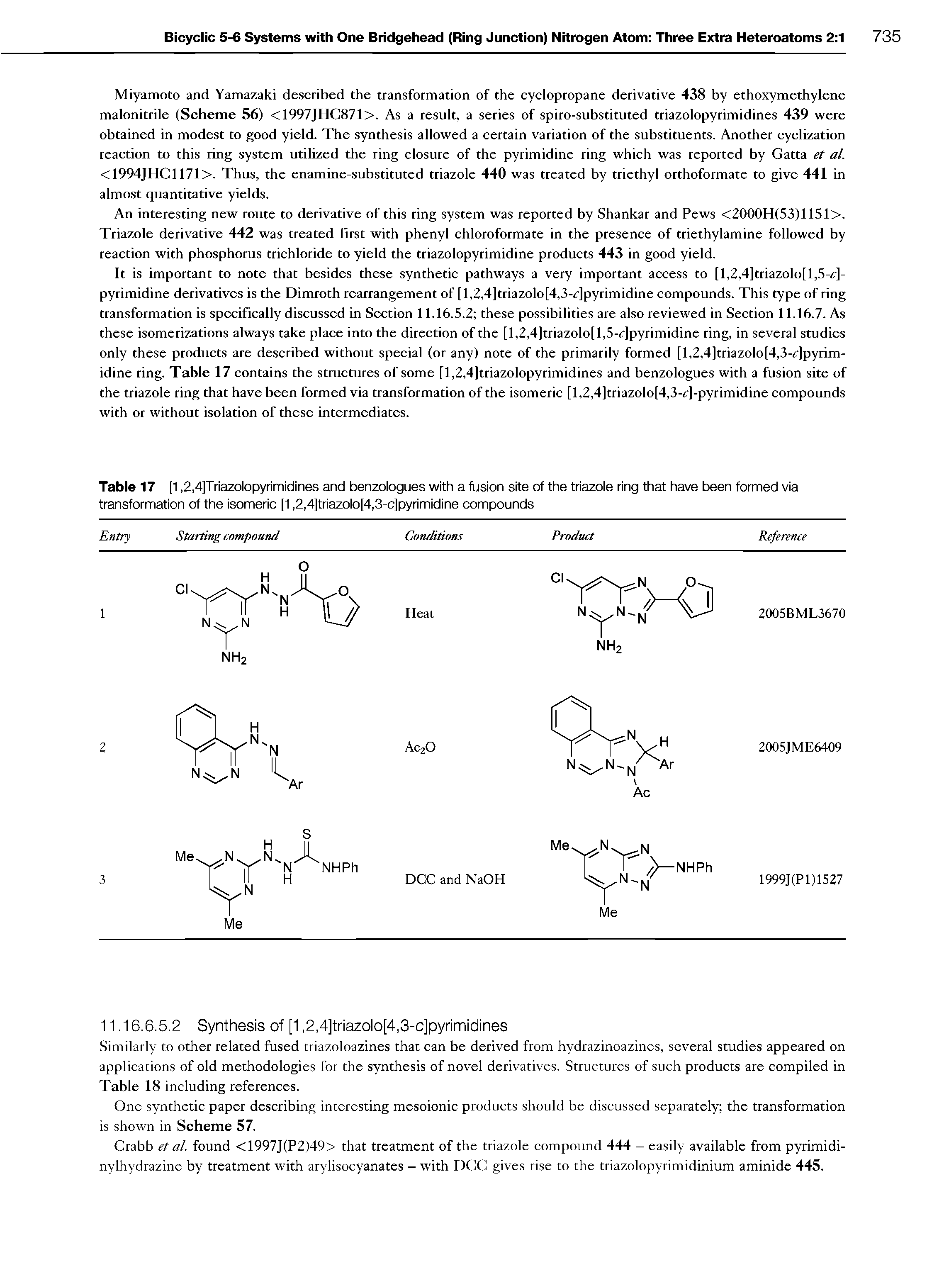 Table 17 [1,2,4]Triazolopyrimidines and benzologues with a fusion site of the triazole ring that have been formed via transformation of the isomeric [1,2,4]triazolo[4,3-c]pyrimidine compounds...