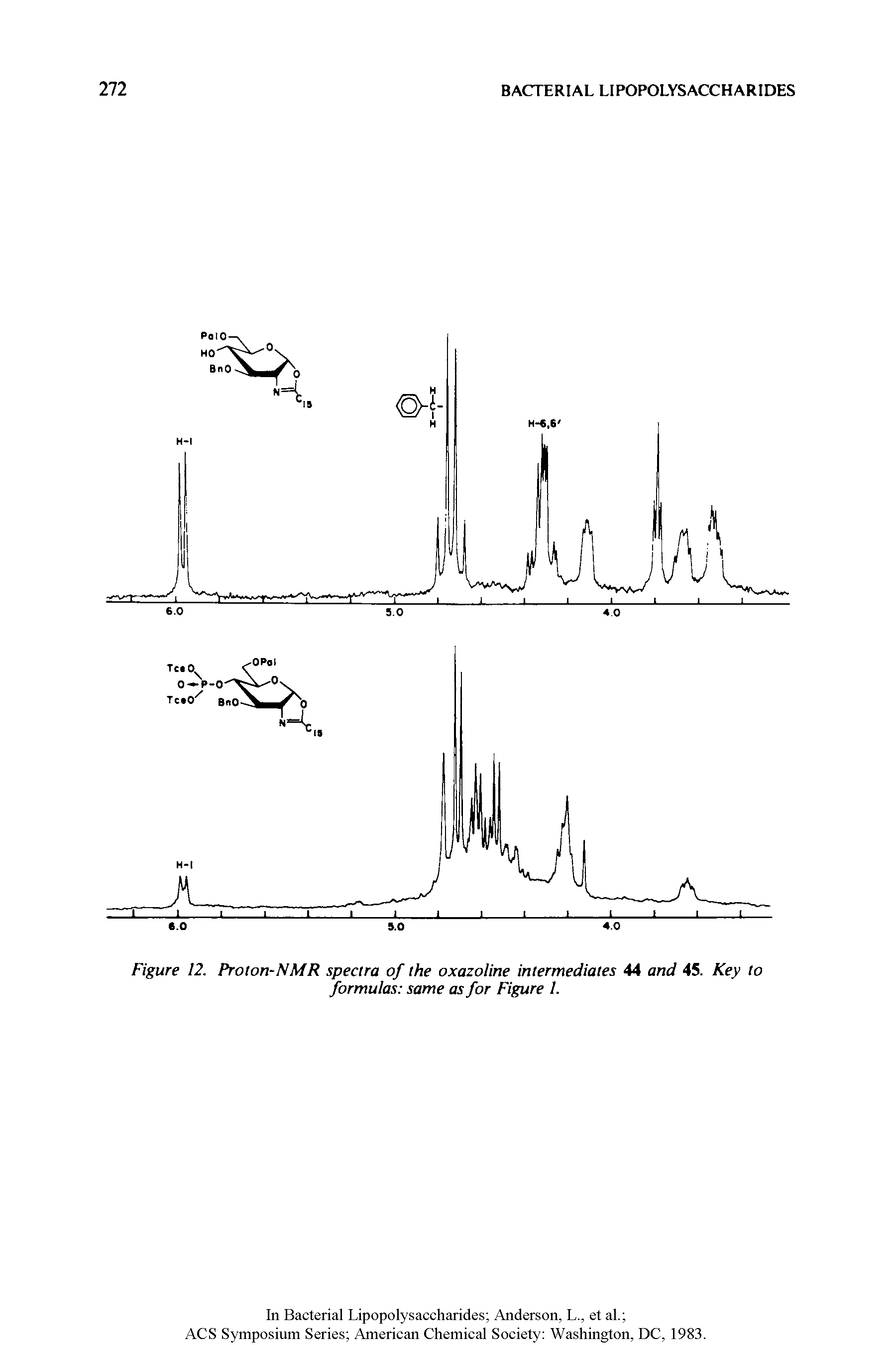 Figure 12. Proton-NMR spectra of the oxazoline intermediates 44 and 45. Key to formulas same as for Figure 1.
