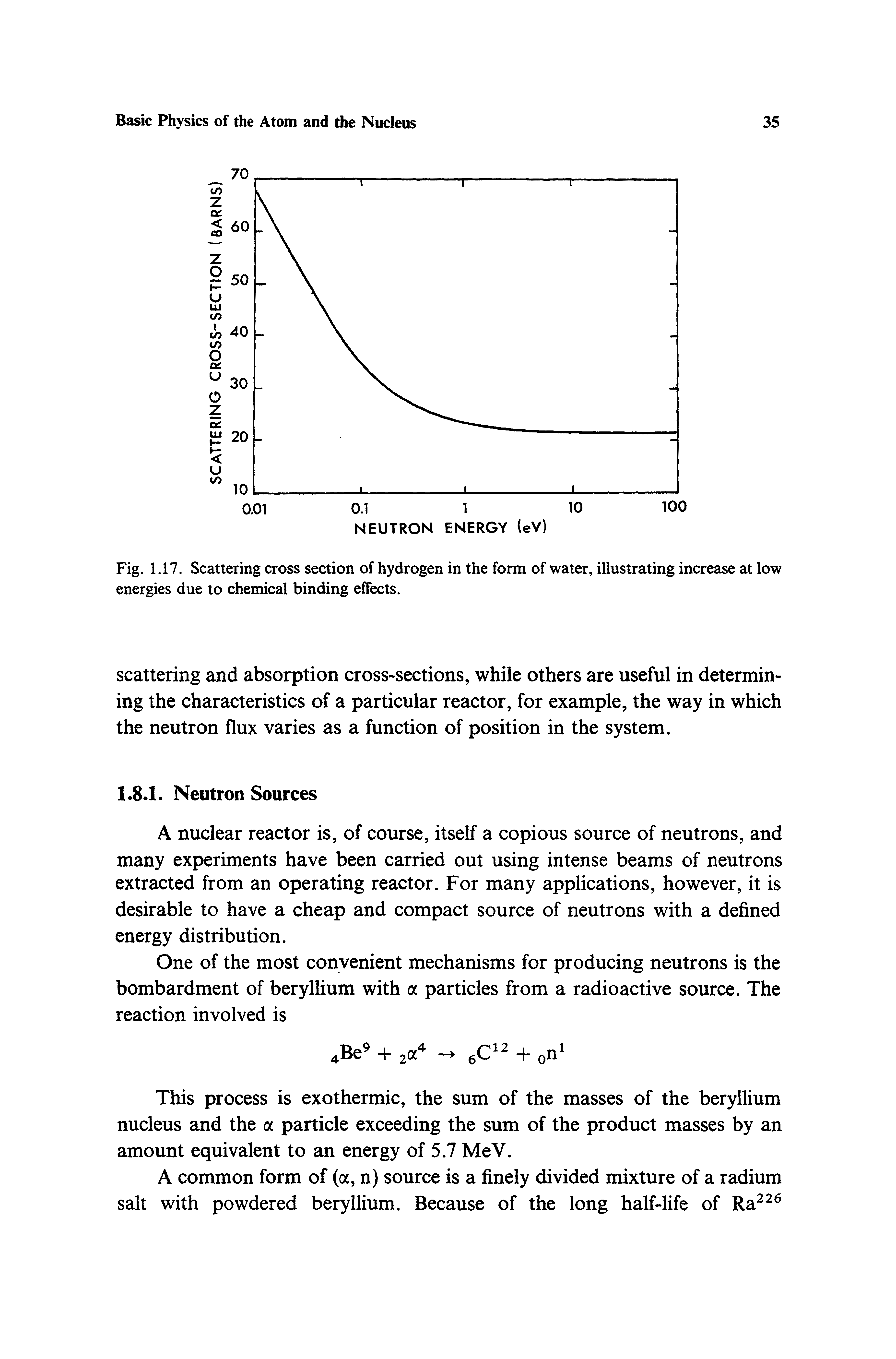 Fig. 1.17. Scattering cross section of hydrogen in the form of water, illustrating increase at low energies due to chemical binding effects.