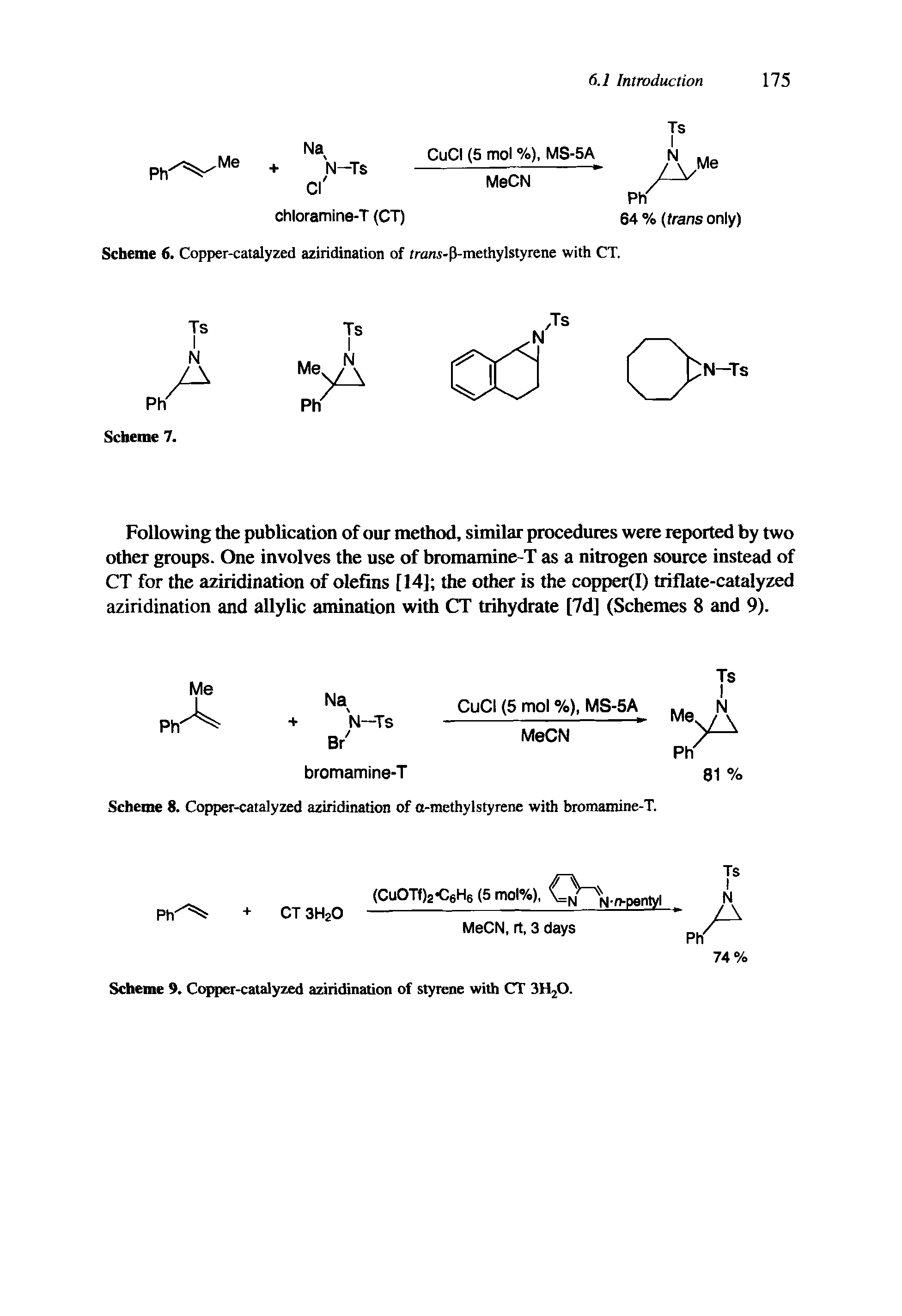 Scheme 9. Copper-catalyzed aziridination of styrene with CT 3H20.