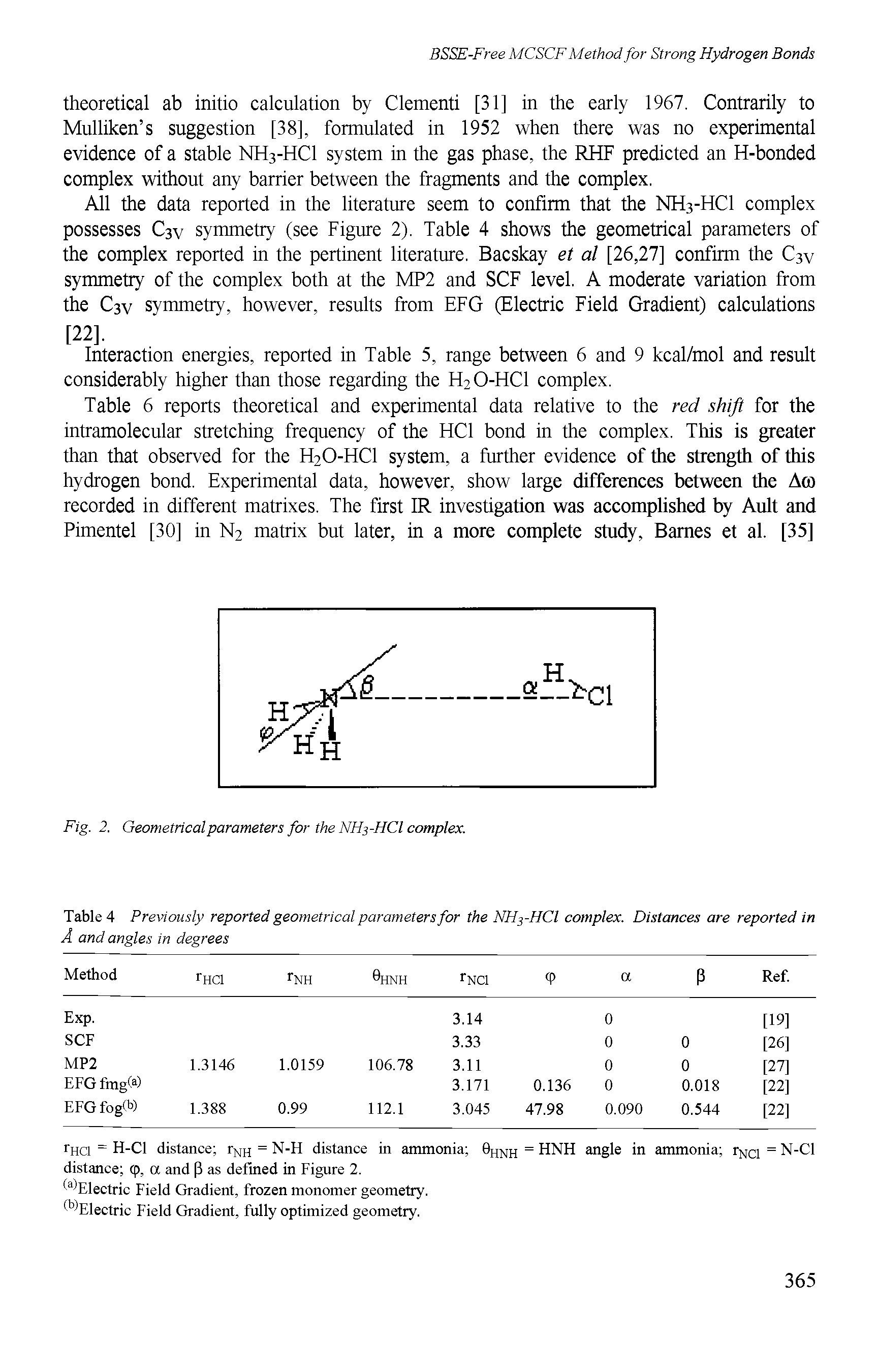 Table 4 Previously reported geometrical parameters for the NH3-HCI complex. Distances are reported in A and angles in degrees...