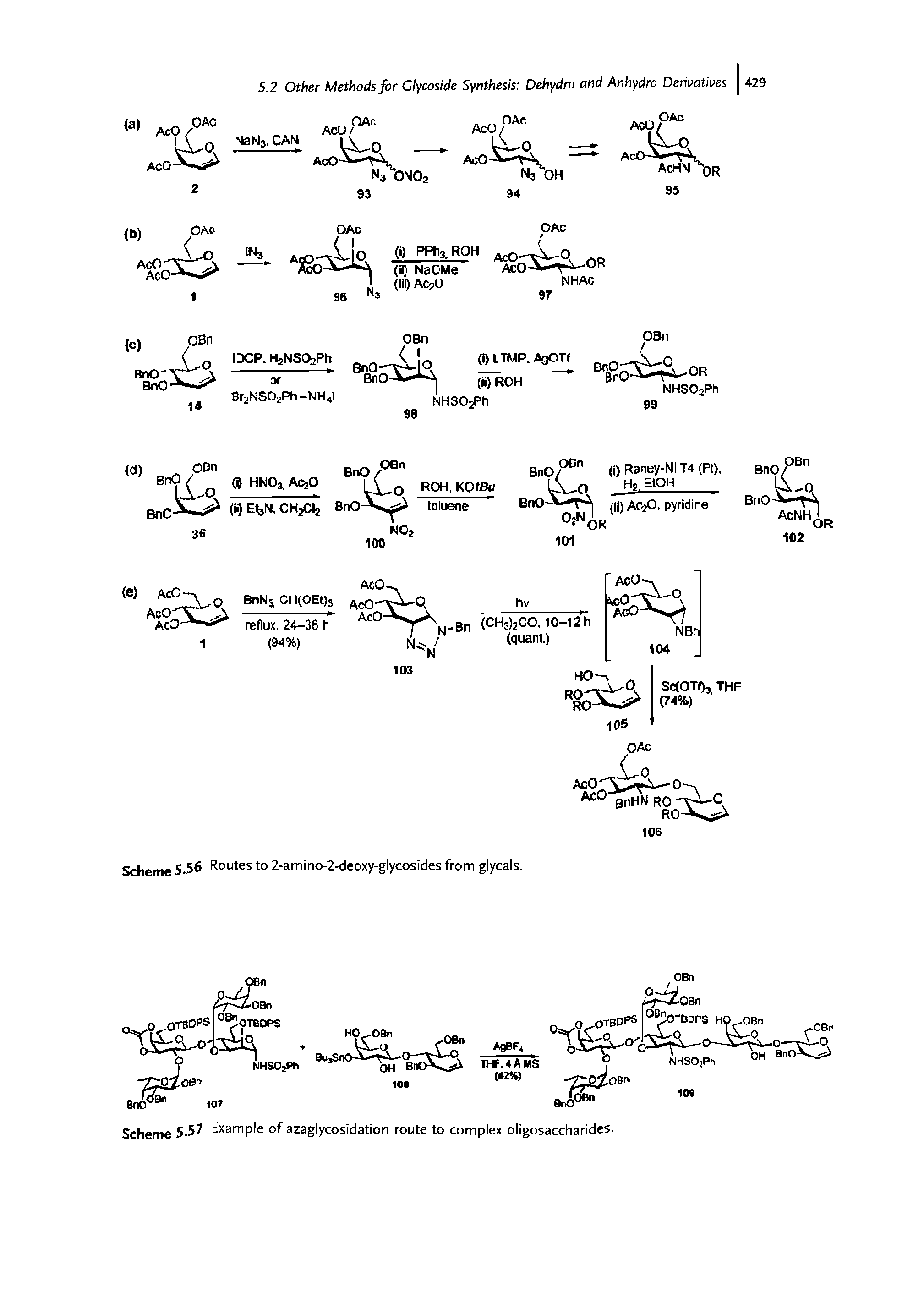 Scheme 5.56 Routes to 2-amino-2-deoxy-glycosides from glycals.