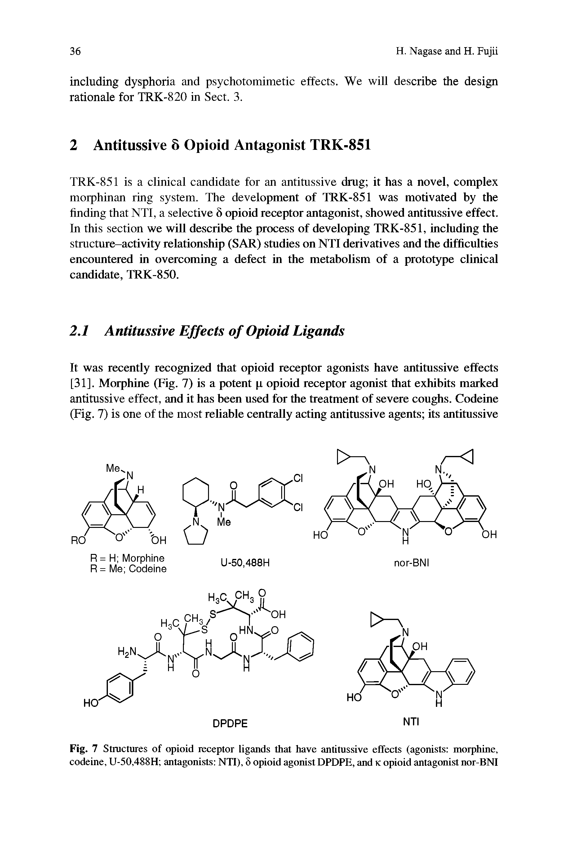 Fig. 7 Structures of opioid receptor ligands that have antitussive effects (agonists morphine, codeine, U-50,488H antagonists NTI), 8 opioid agonist DPDPE, and k opioid antagonist nor-BNI...