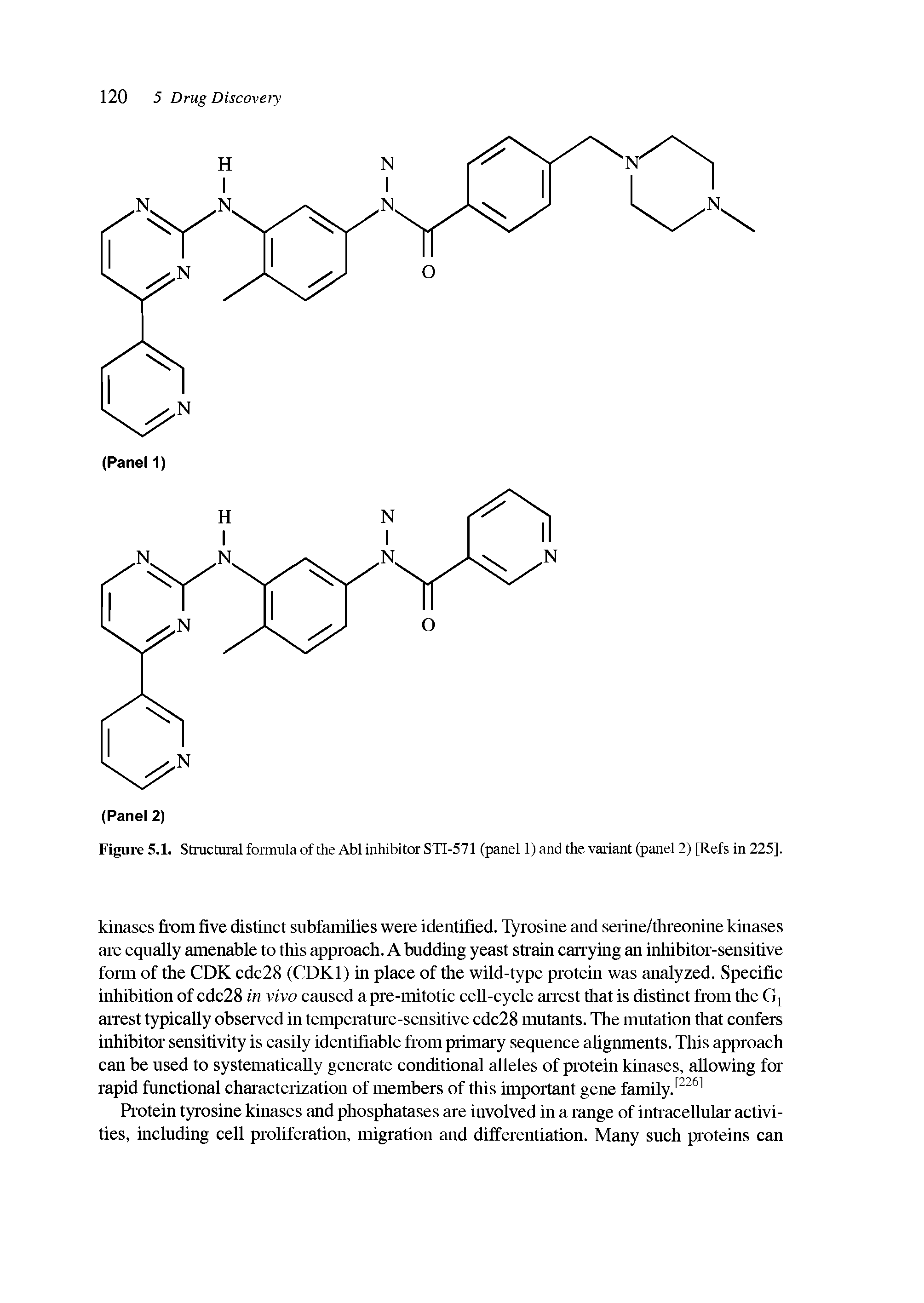 Figure 5.1. Structural formula of the Abl inhibitor STI-571 (panel 1) and the variant (panel 2) [Refs in 225],...