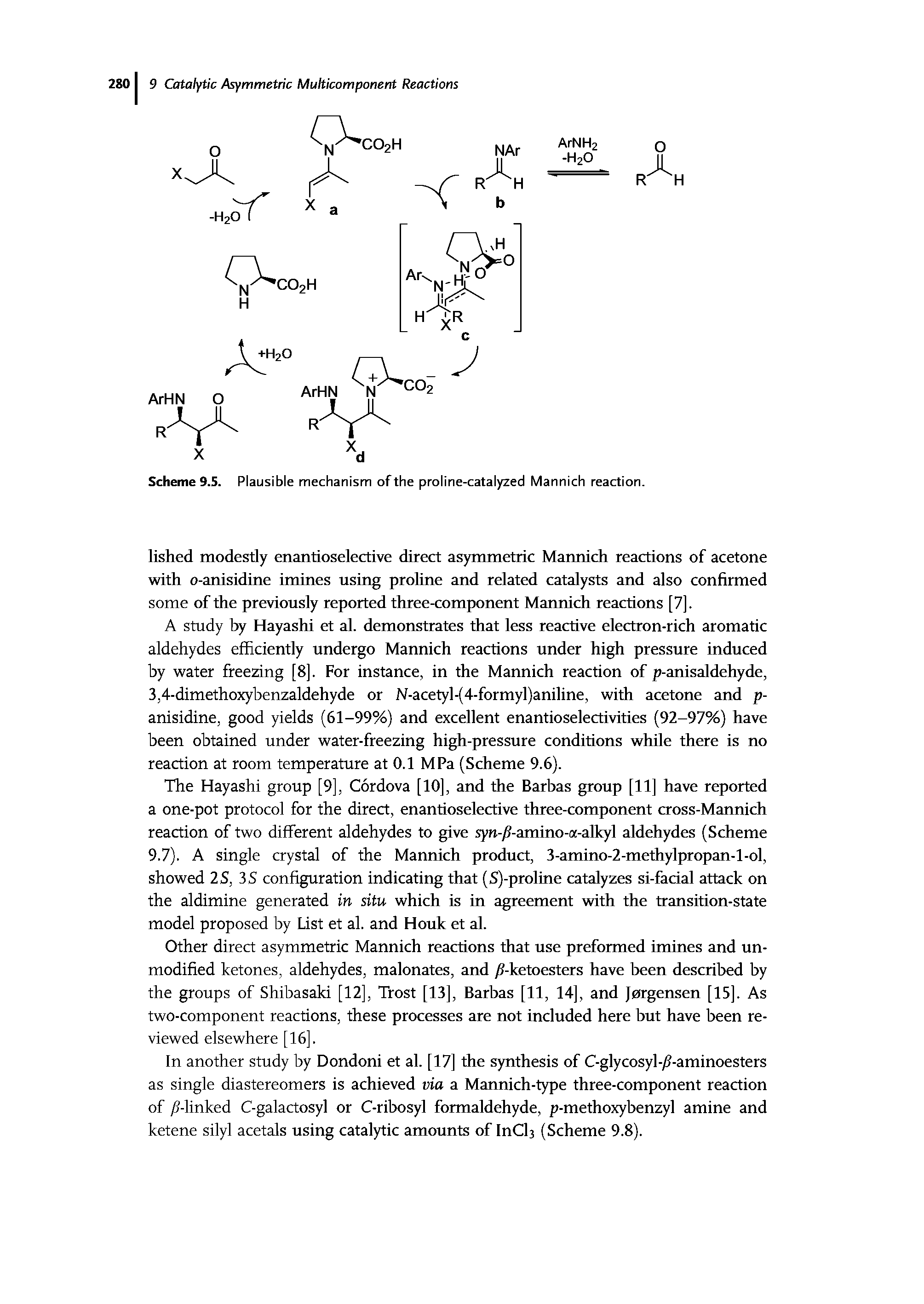 Scheme 9.5. Plausible mechanism of the proline-catalyzed Mannich reaction.