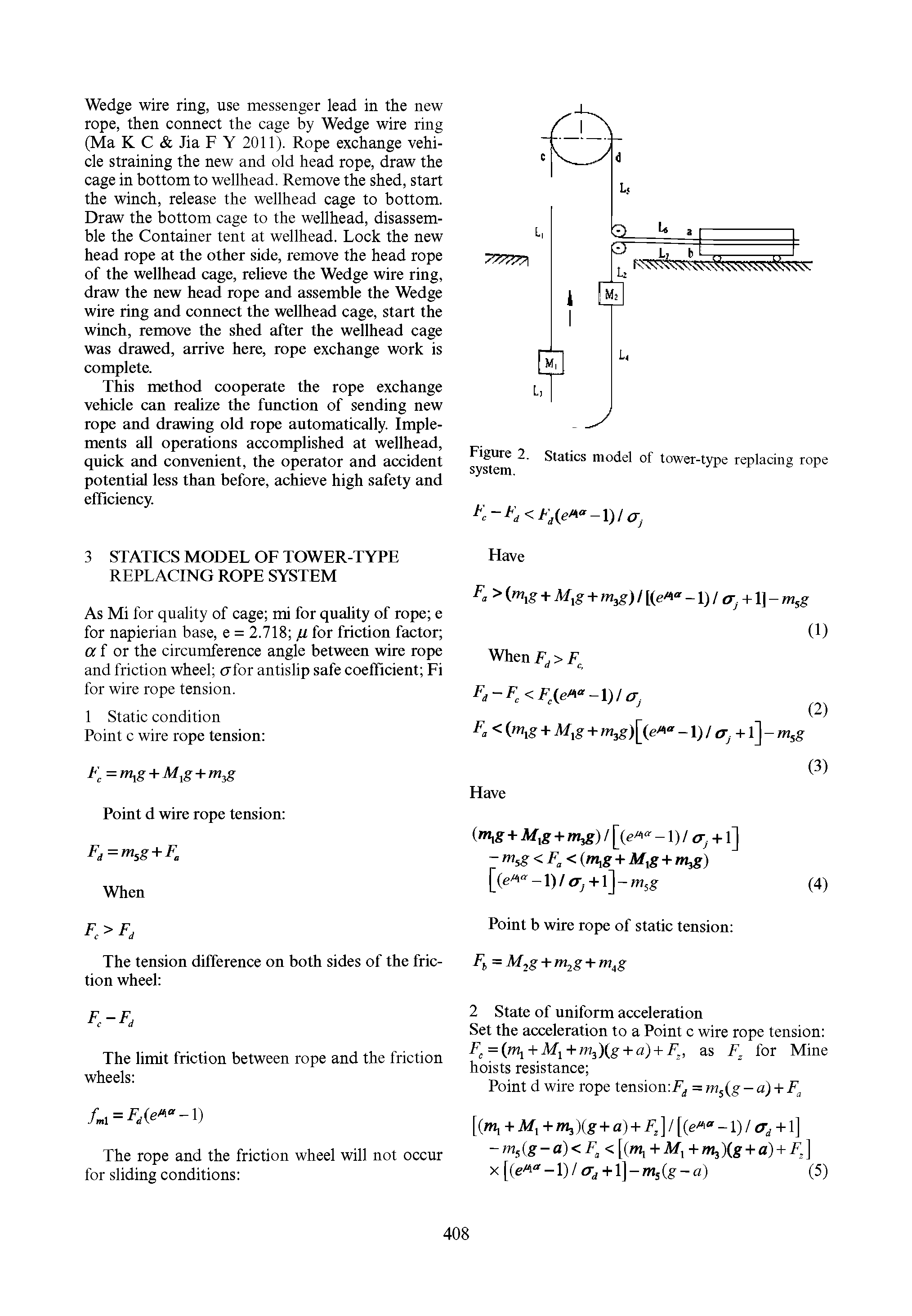 Figure 2. Statics model of tower-type replacing rope system.