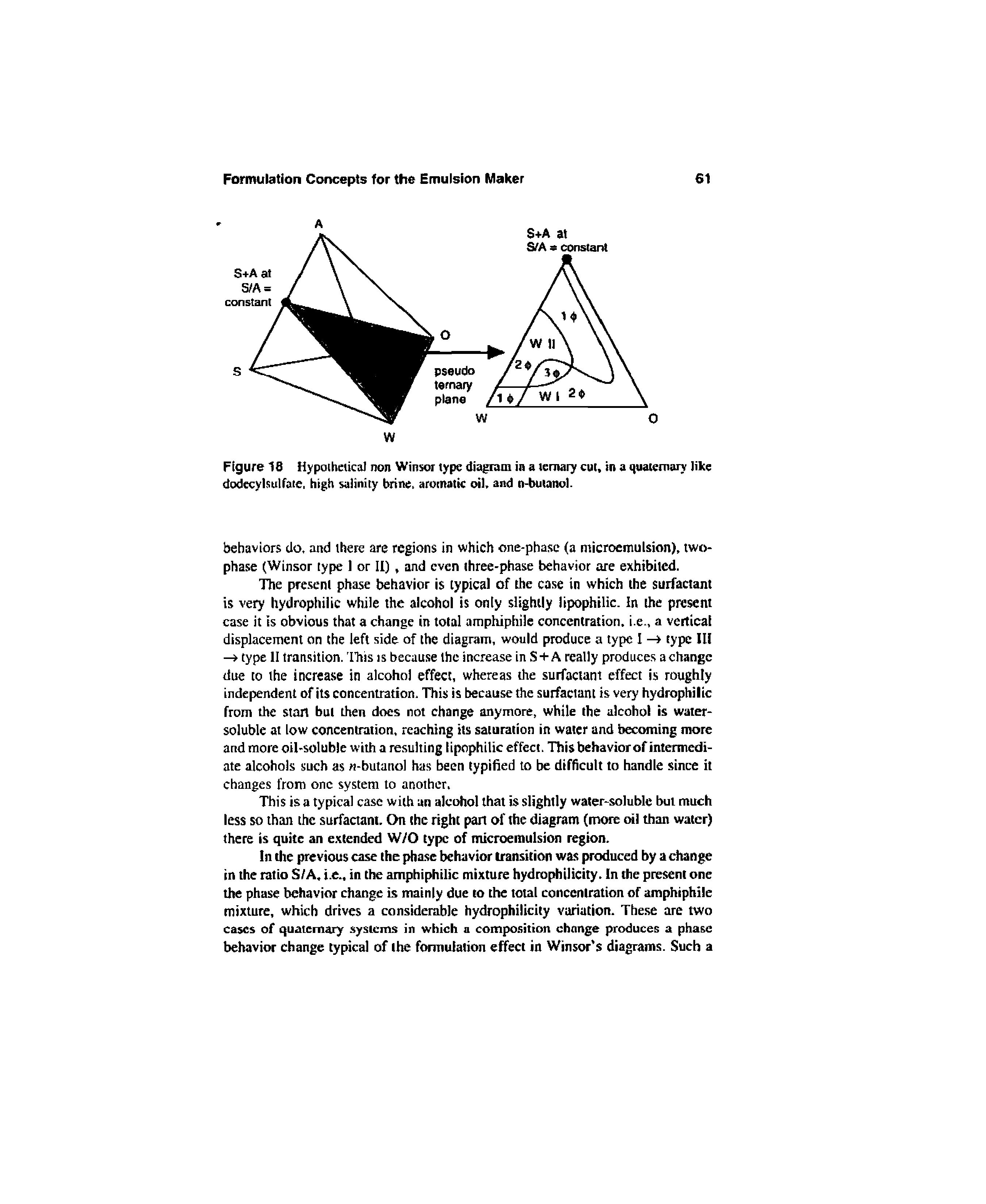 Figure 16 Hypoihciicai non Winxn type diapam in a ternary cut, in a quaternary like dodecylsuiraie, high salinity brine, aromatic oil. and n-buianol.