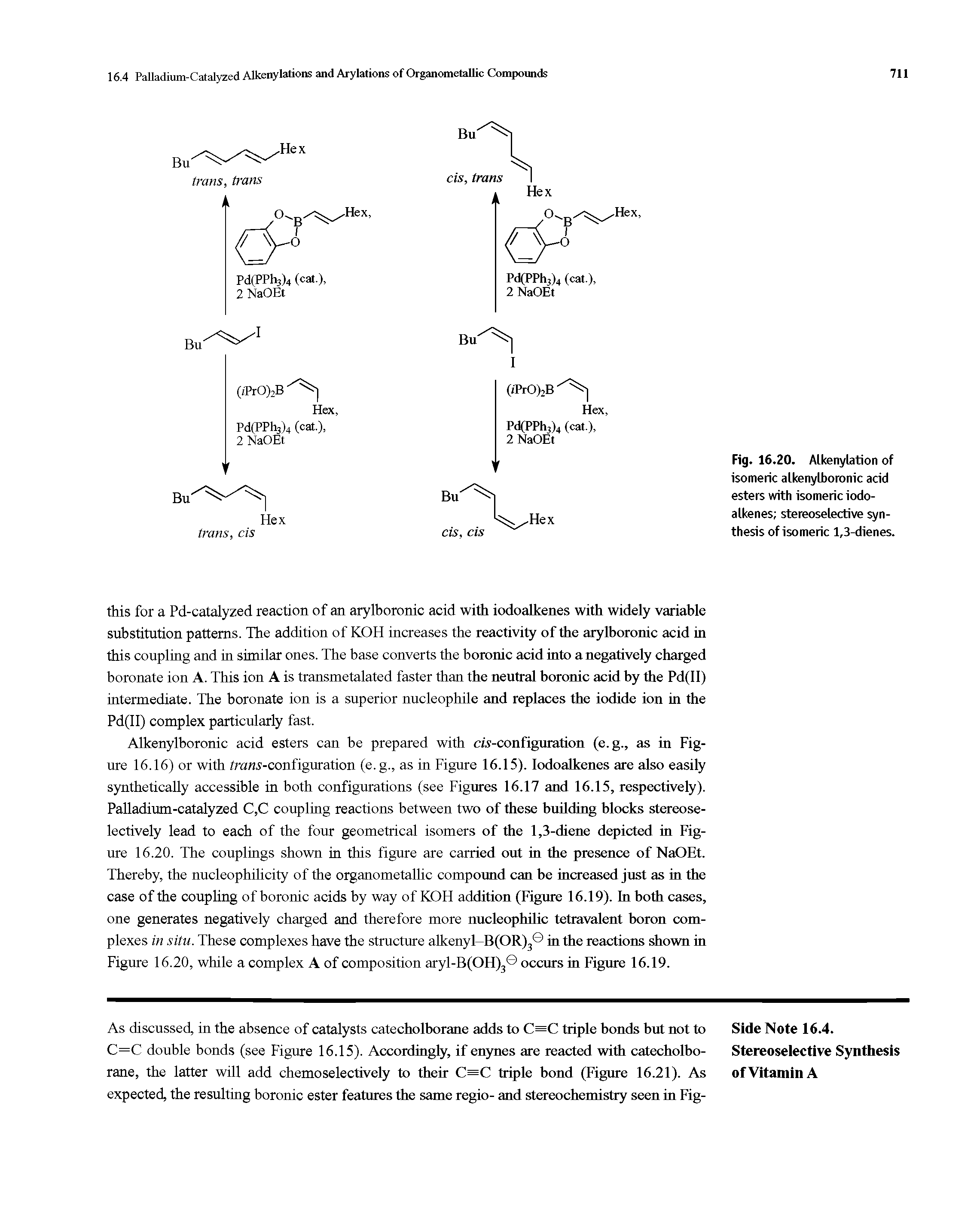 Fig. 16.20. Alkenylation of isomeric alkenylboronic acid esters with isomeric iodo-alkenes stereoselective synthesis of isomeric 1,3-dienes.