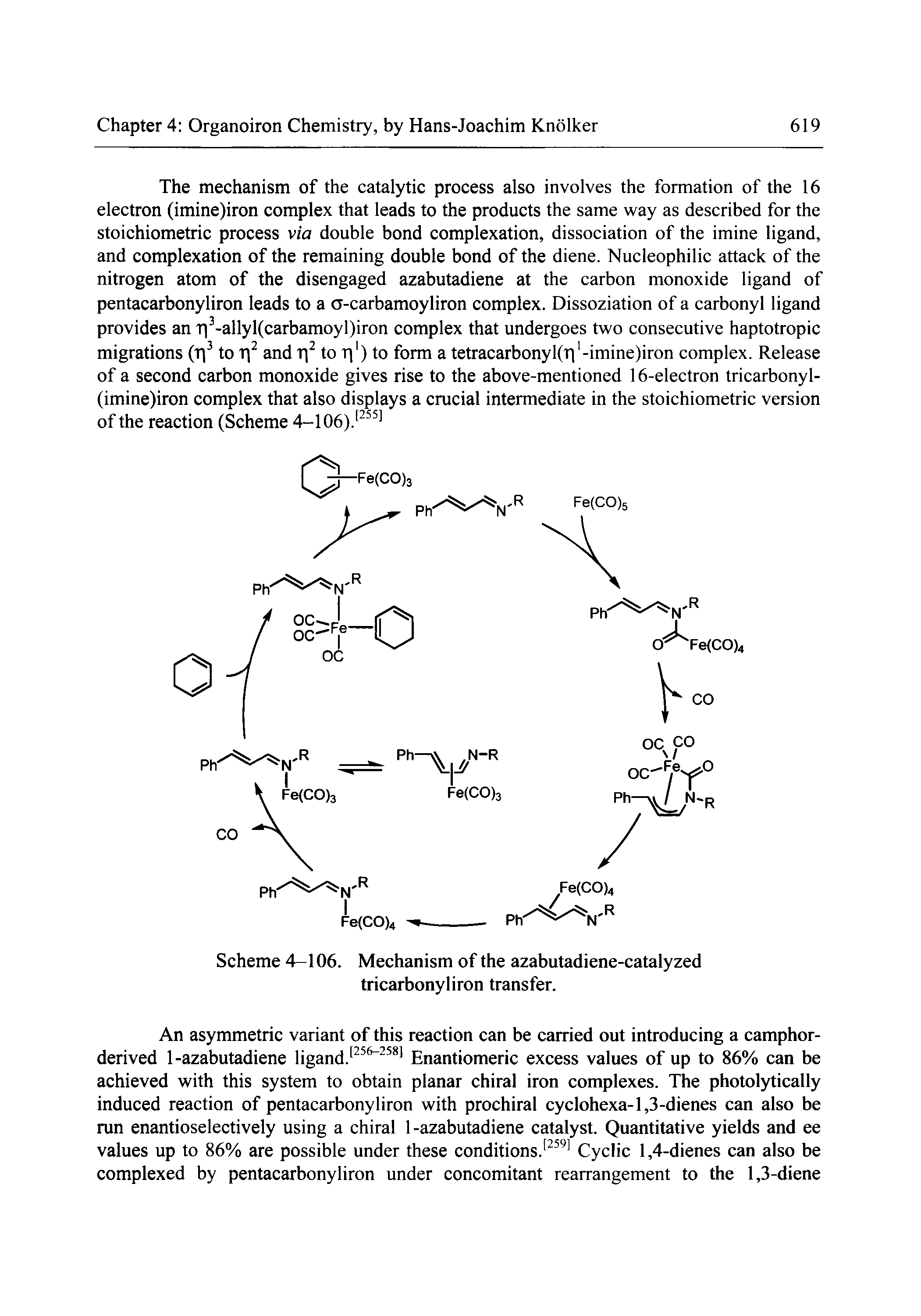 Scheme 4—106. Mechanism of the azabutadiene-catalyzed tricarbonyliron transfer.